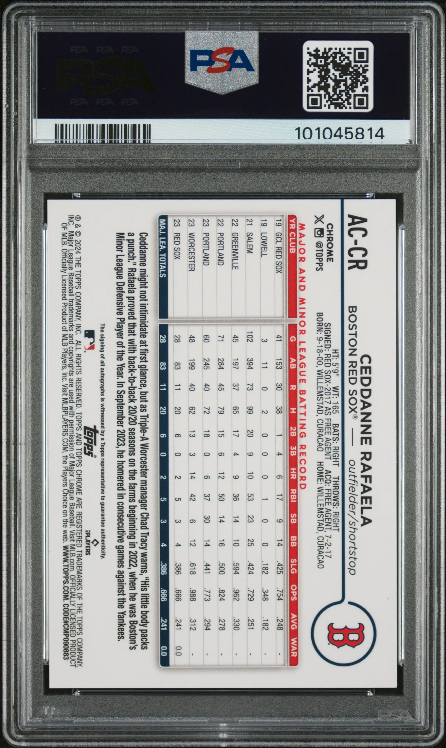 2024 Topps Chrome Update Chrome Baseball Update Series Autographs Autograph-Orange Ref Ceddanne Rafaela #ACCR /25 PSA 10 101045814 - Image 2
