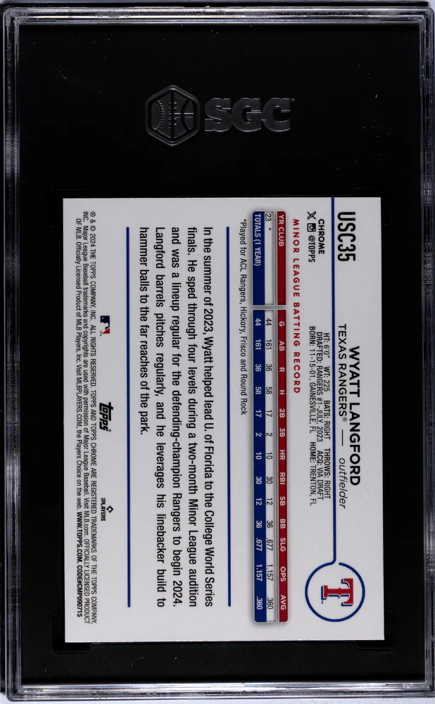 2024 Topps Chrome Update Wyatt Langford #USC35 RC SGC 8 - Image 2