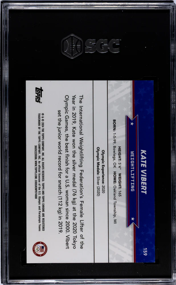 2024 Topps Chrome US Olympics Aqua Refractor Kate Vibert #159 /199 SGC 10 - Image 2