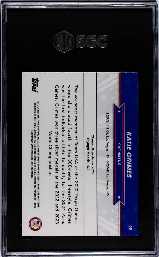 2024 Topps Chrome Us Olympics #28 Katie Grimes Blue Refractor 91/150 SGC 10 - Image 2