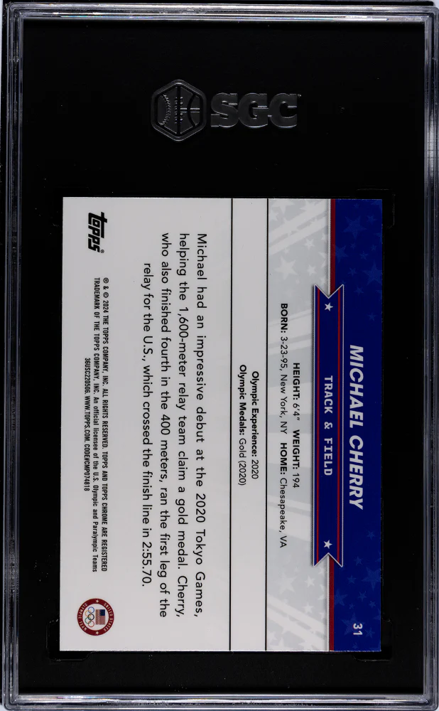 2024 Topps Chrome Us Olympics #31 Michael Cherry Us Flag Refractor 60/76 SGC 10 - Image 2