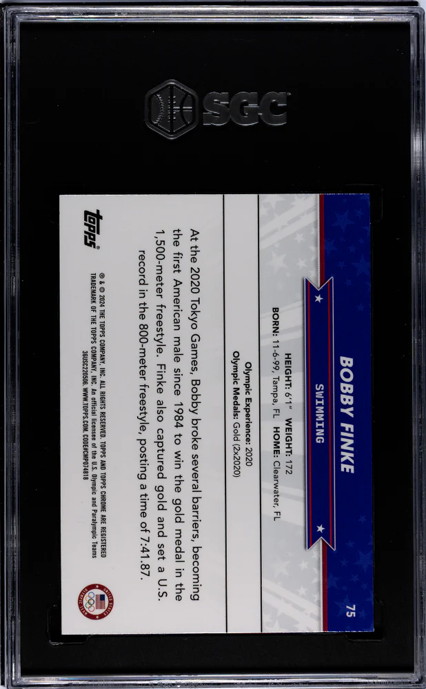 2024 Topps Chrome Us Olympics #75 Bobby Finke Us Flag Refractor 5/76 SGC 10 - Image 2