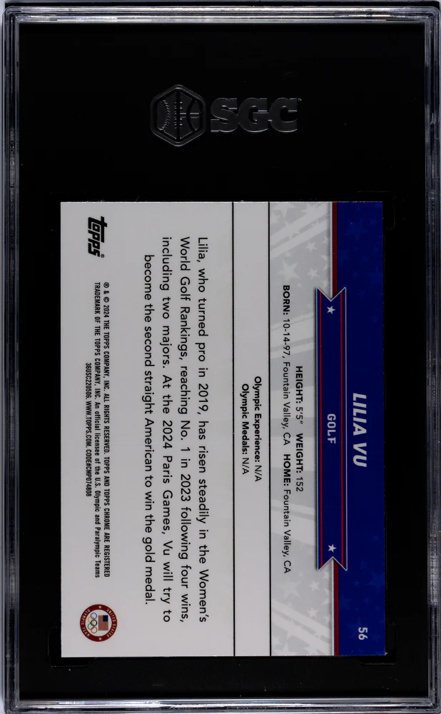 2024 Topps Chrome US Olympics Blue Refractor Lilia Vu #56 /150 SGC 10 - Image 2