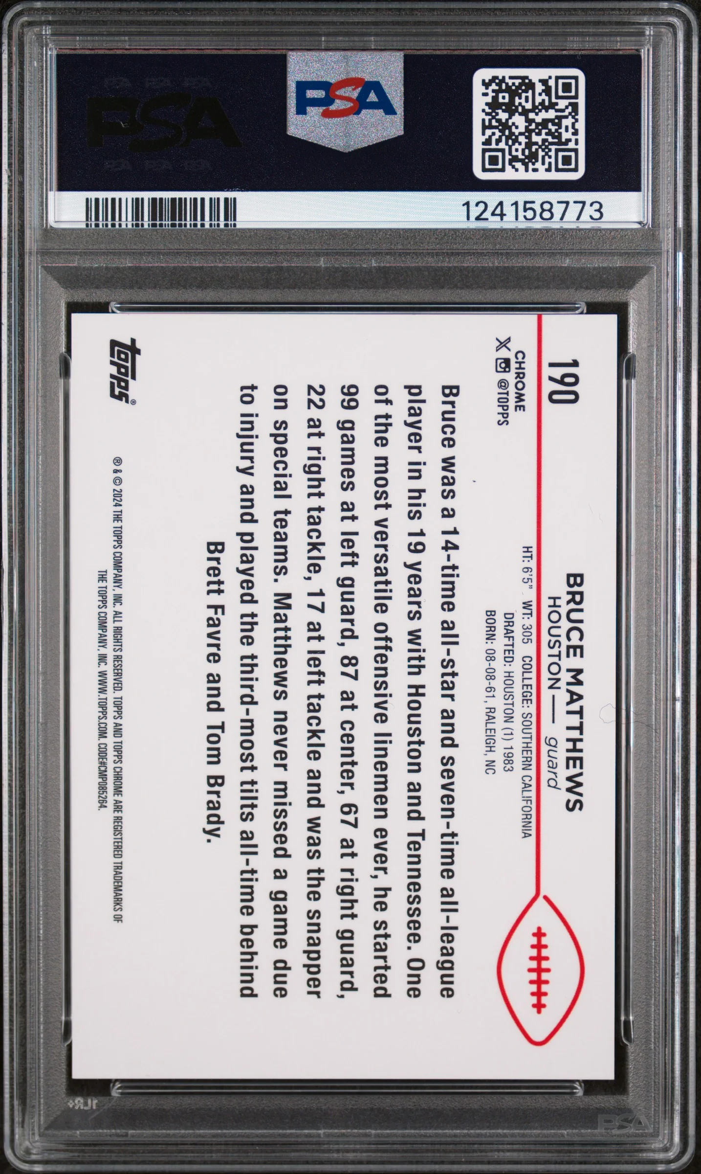 2024 Topps Chrome White Geometric Bruce Matthews #190 /15 PSA 10 - Image 2
