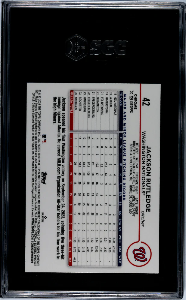 2024 Topps Chrome Xfractor Jackson Rutledge #42 RC SGC 9.5 - Image 2