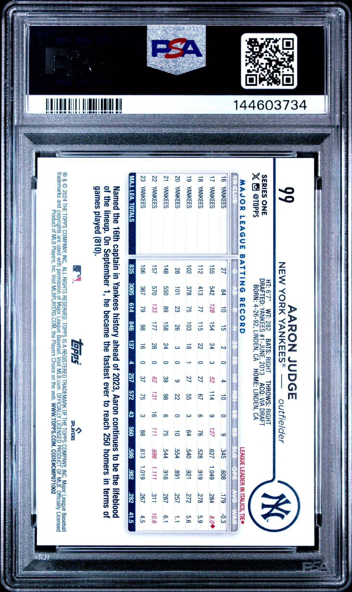 2024 Topps Complete Sets 582 Montgomery Club Foil Aaron Judge #99 PSA 9 - Image 2