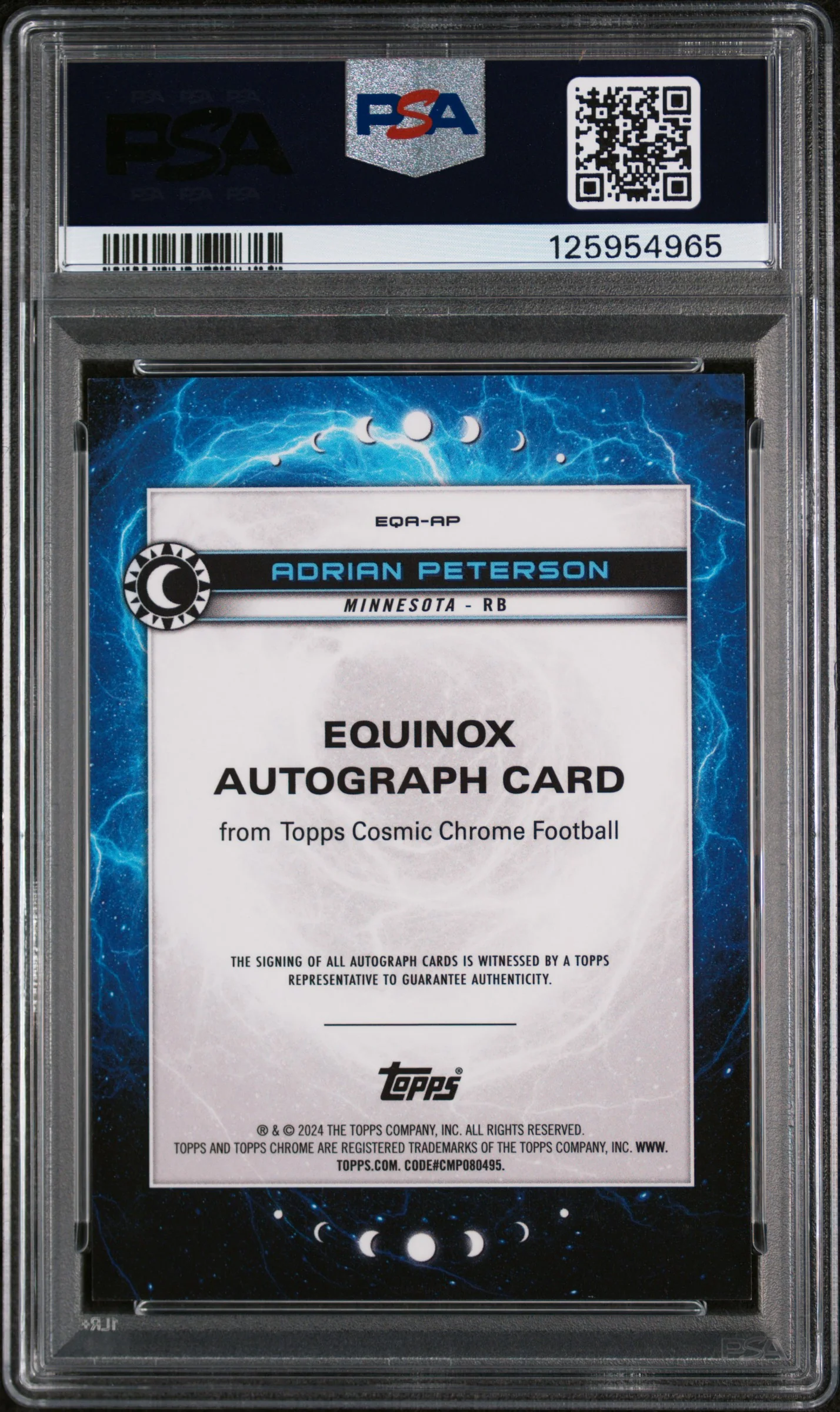 2024 Topps Cosmic Chrome Equinox Autographs Red Flare Adrian Peterson #AP /5 PSA 10 - Image 2