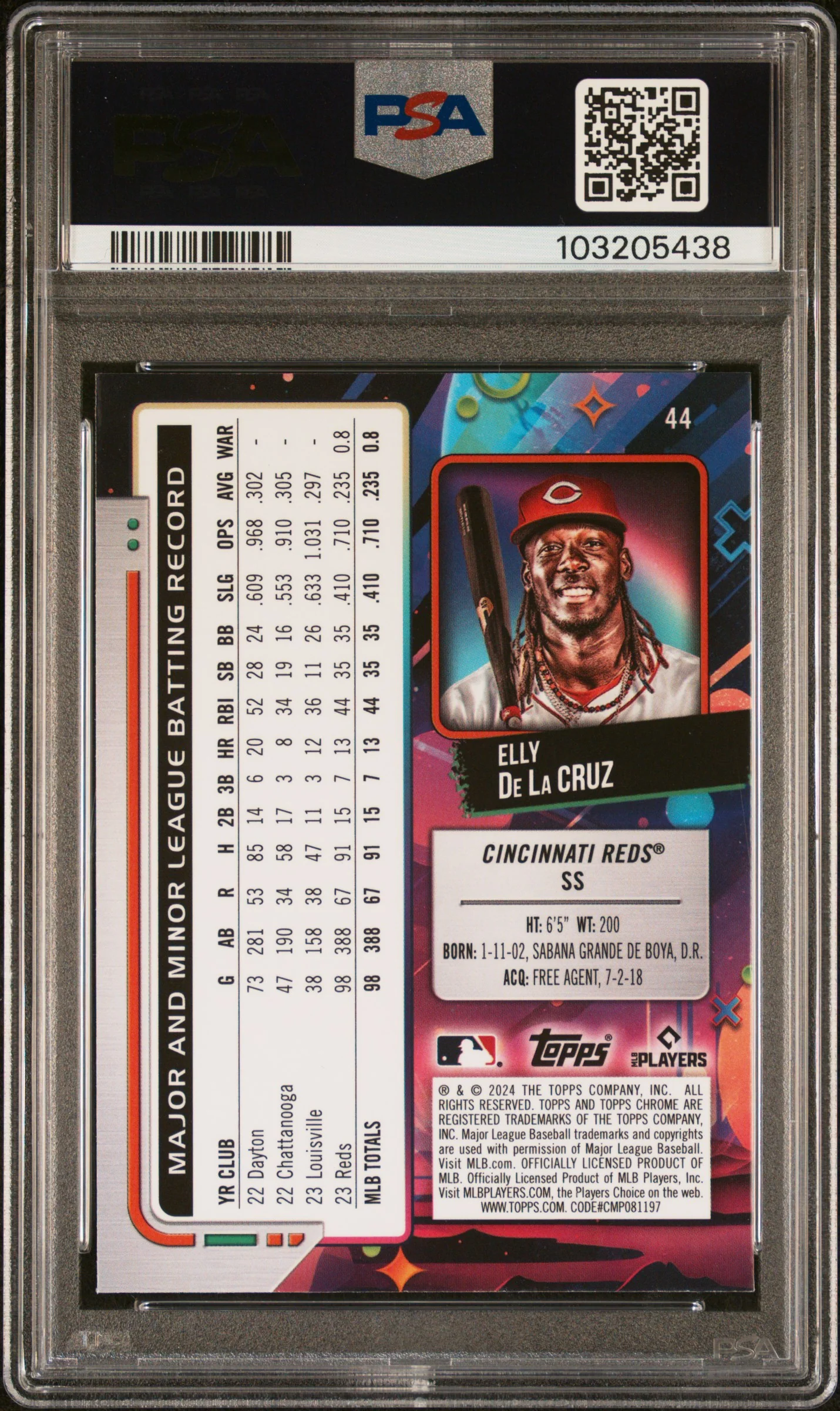 2024 Topps Cosmic Chrome Nucleus Refractor Elly De La Cruz #44 PSA 9 - Image 2