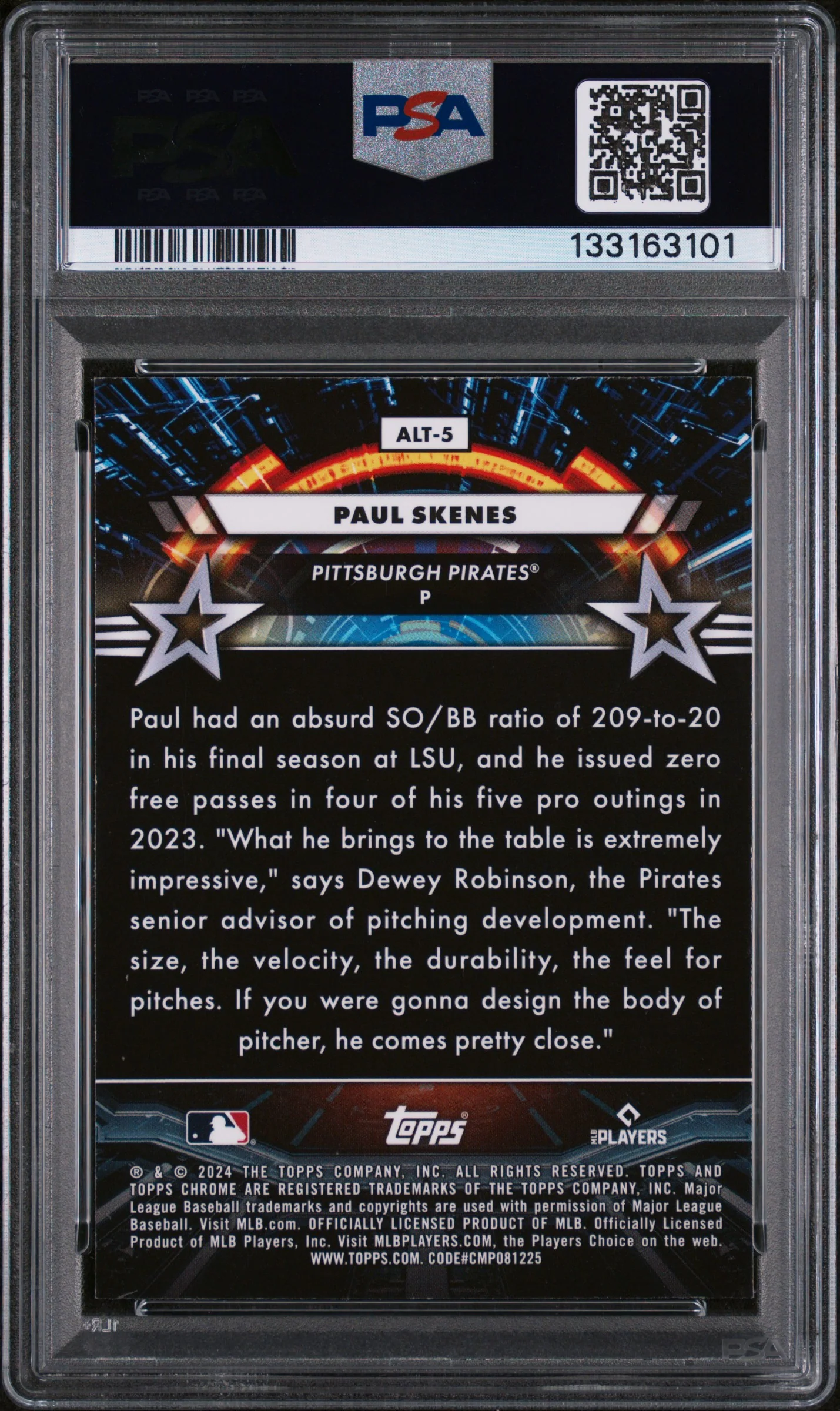 2024 Topps Cosmic Chrome Star Command Paul Skenes #ALT5 PSA 9 - Image 2