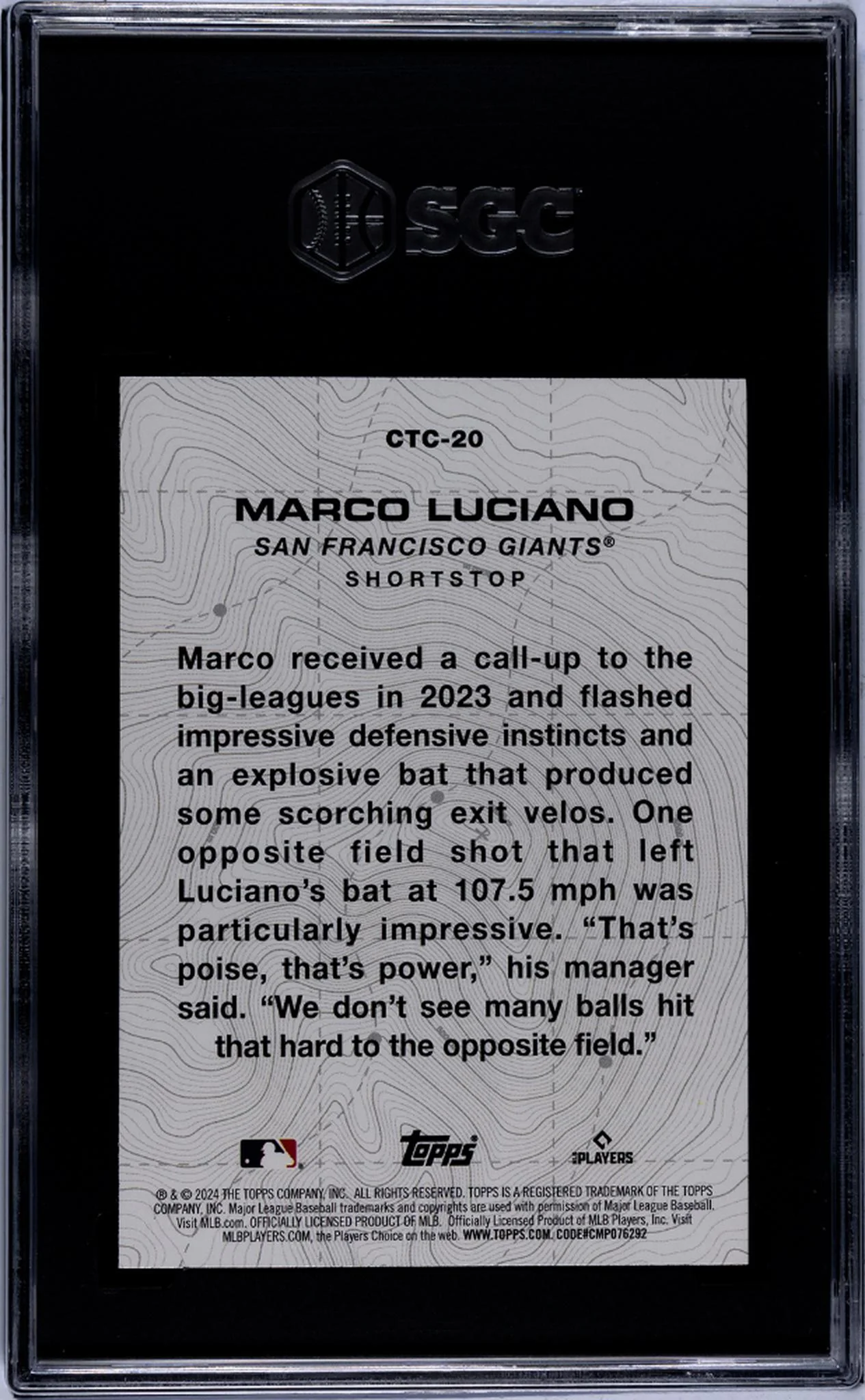 2024 Topps City To City Marco Luciano #CTC-20 RC SGC 10 - Image 2