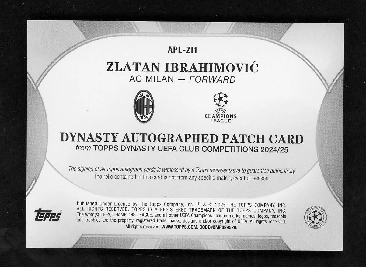 2024 Topps Dynasty APL-Z1I Zlatan Ibrahimovic /5 VG AC Milan Auto - Image 2
