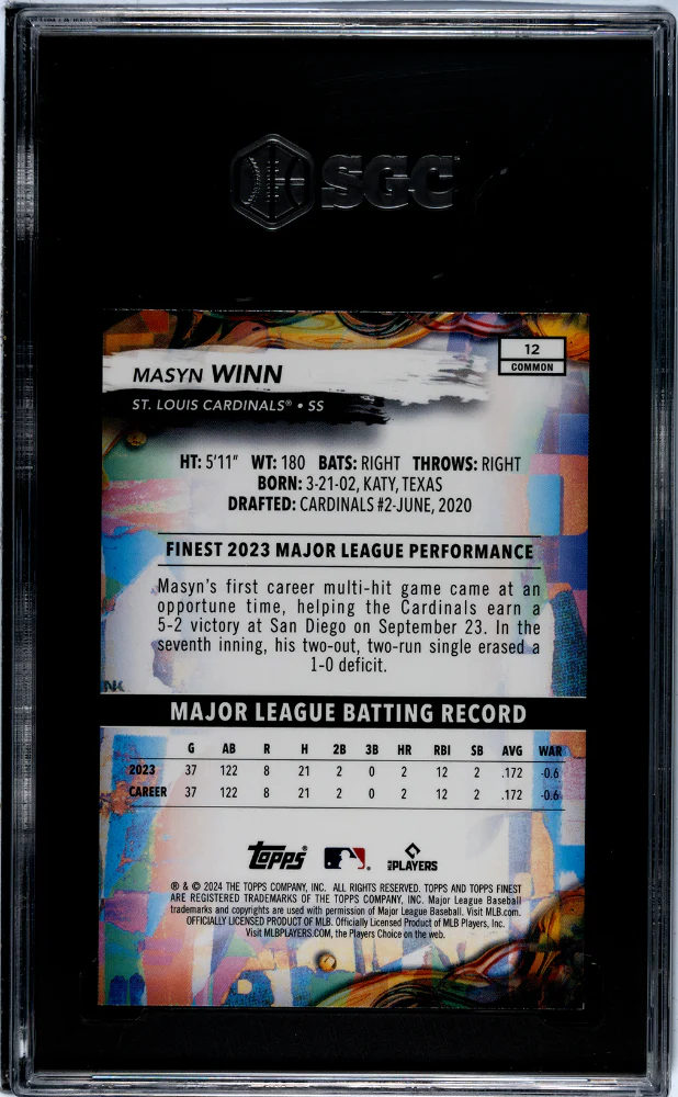2024 Topps Finest #12 Masyn Winn SGC 10 - Image 2