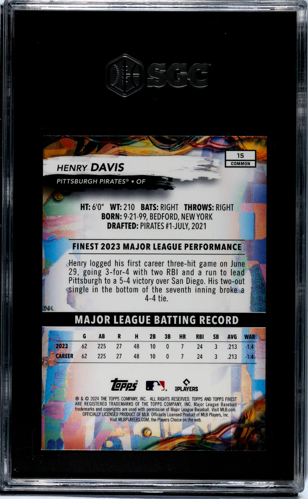 2024 Topps Finest Henry Davis #15 RC SGC 10 - Image 2
