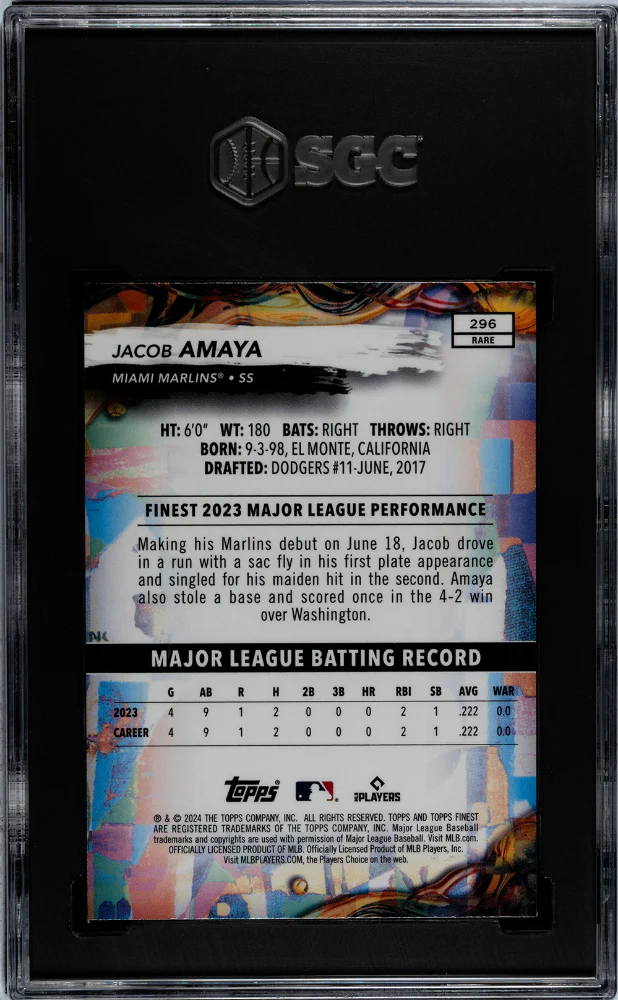 2024 Topps Finest Jacob Amaya #296 RC SGC 9.5 - Image 2