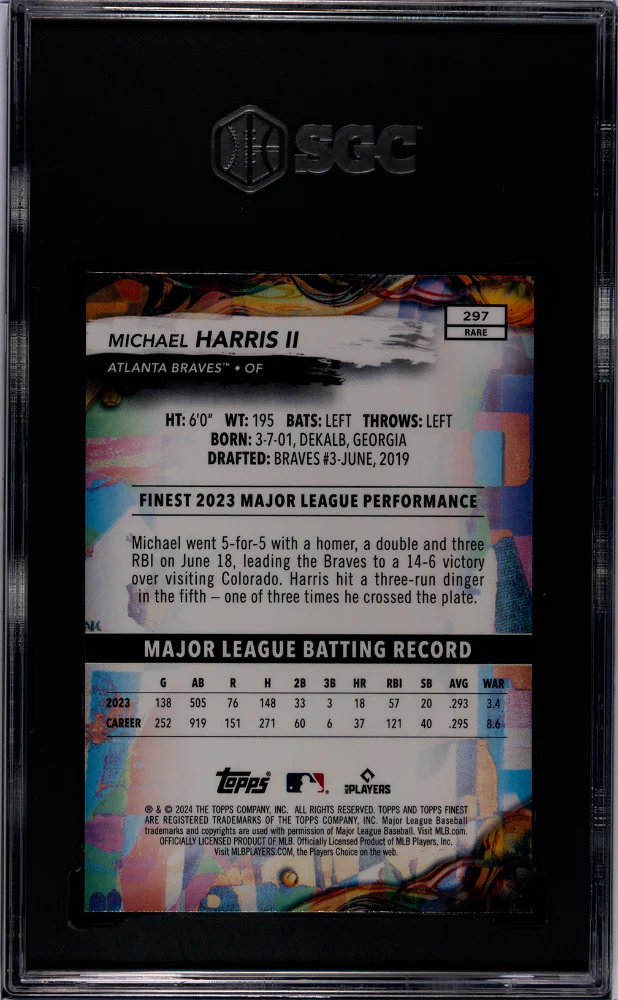 2024 Topps Finest Checkerboard Refractor Michael Harris II #297 SGC 8.5 - Image 2