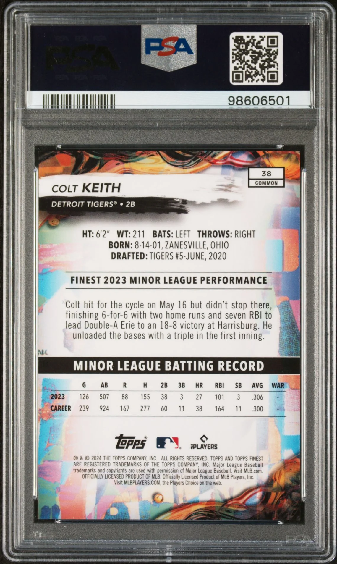 2024 Topps Finest Blue Refractor Colt Keith #38 RC /200 PSA 10 - Image 2
