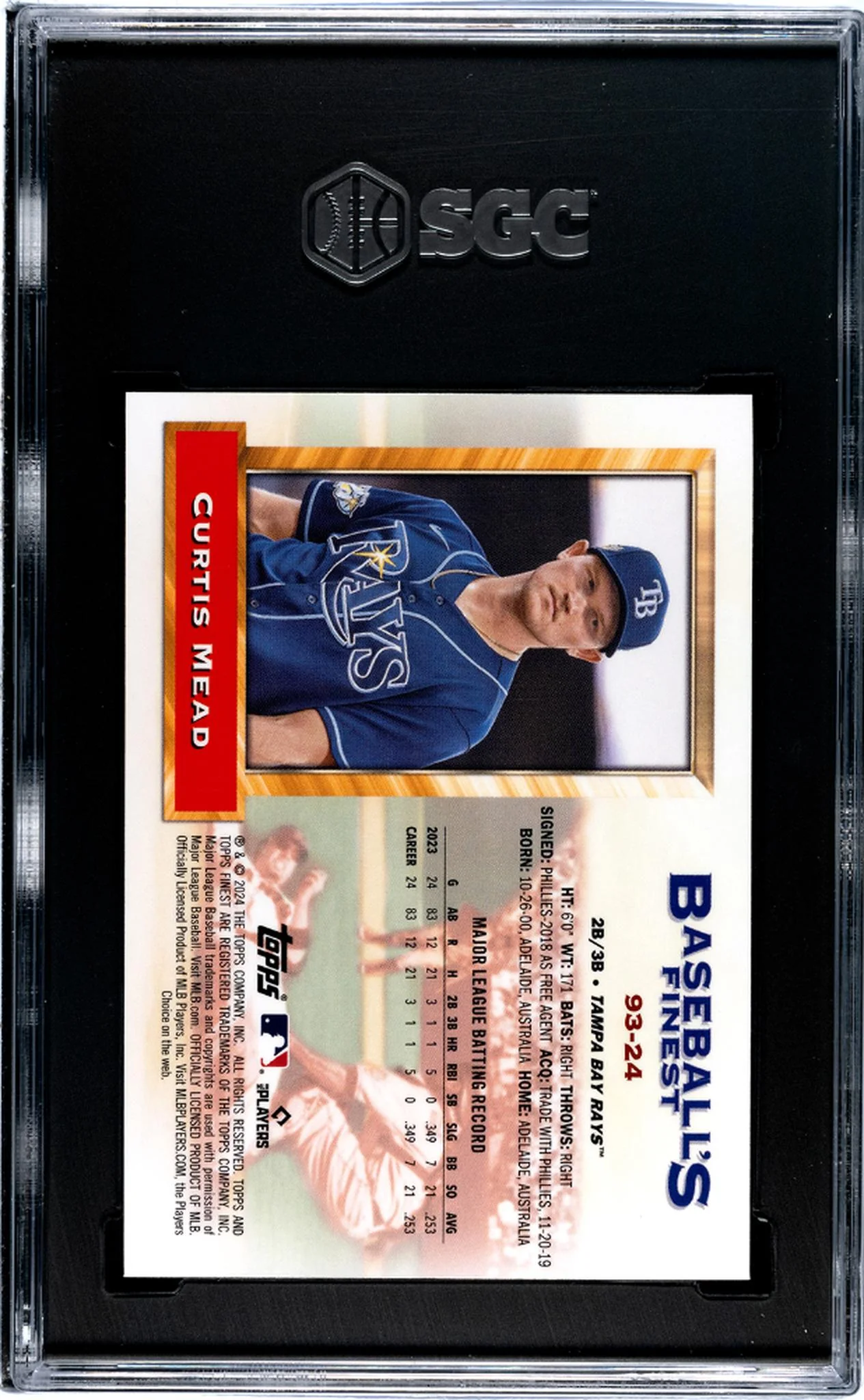 2024 Topps Finest What If Curtis Mead #93-24 RC SGC 9.5 - Image 2