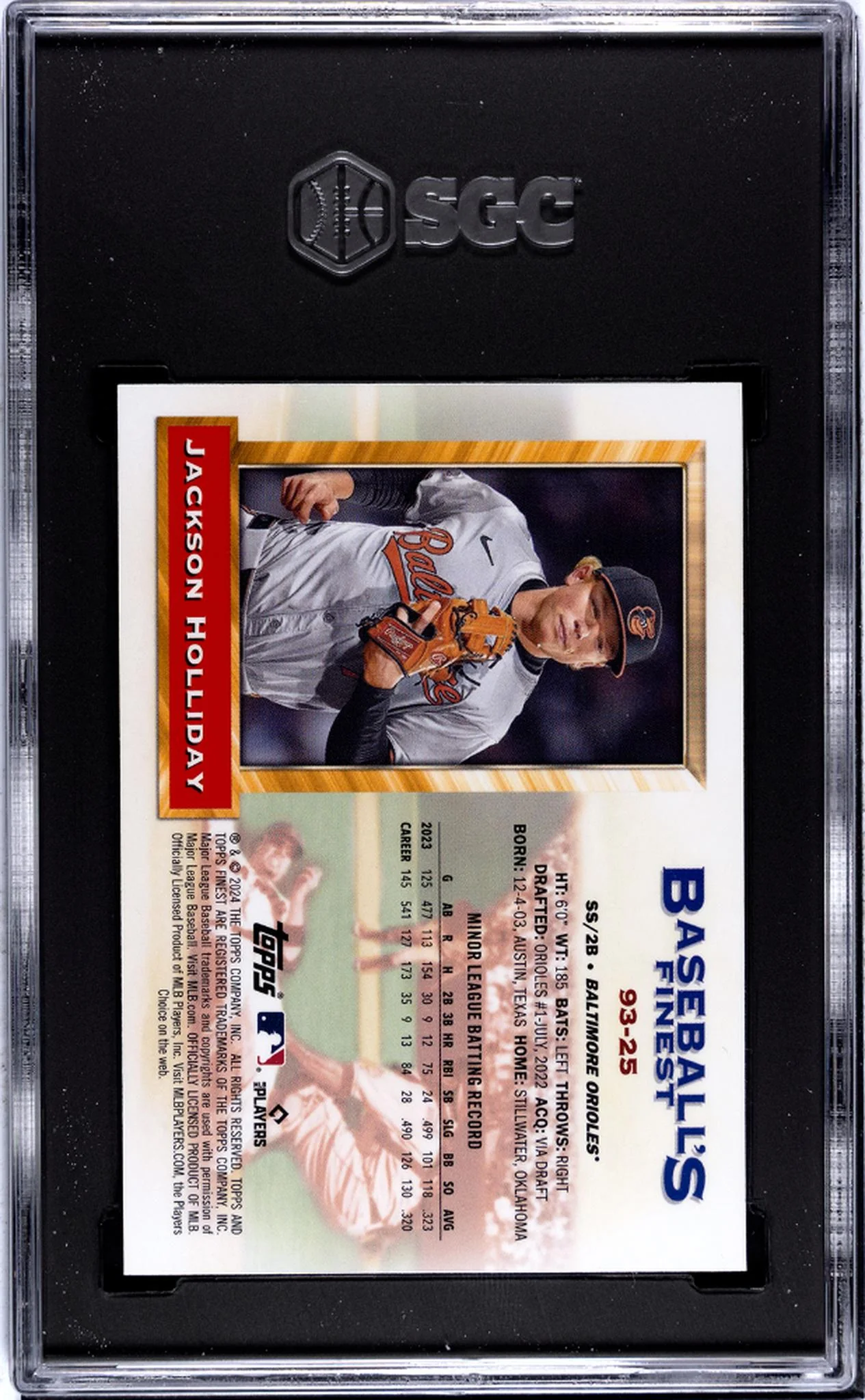 2024 Topps Finest #93-25 Jackson Holliday 93 Finest What If Prototypes SGC 10 - Image 2