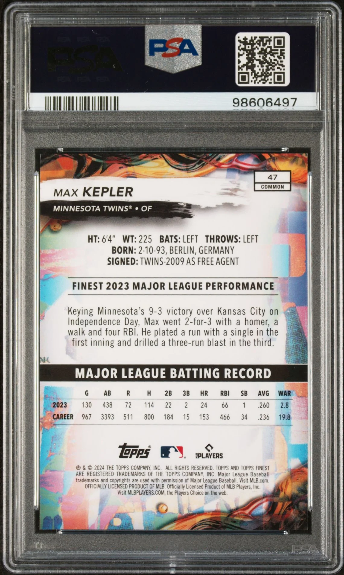 2024 Topps Finest Blue Checkerboard Refractor Max Kepler #47 /99 PSA 10 - Image 2