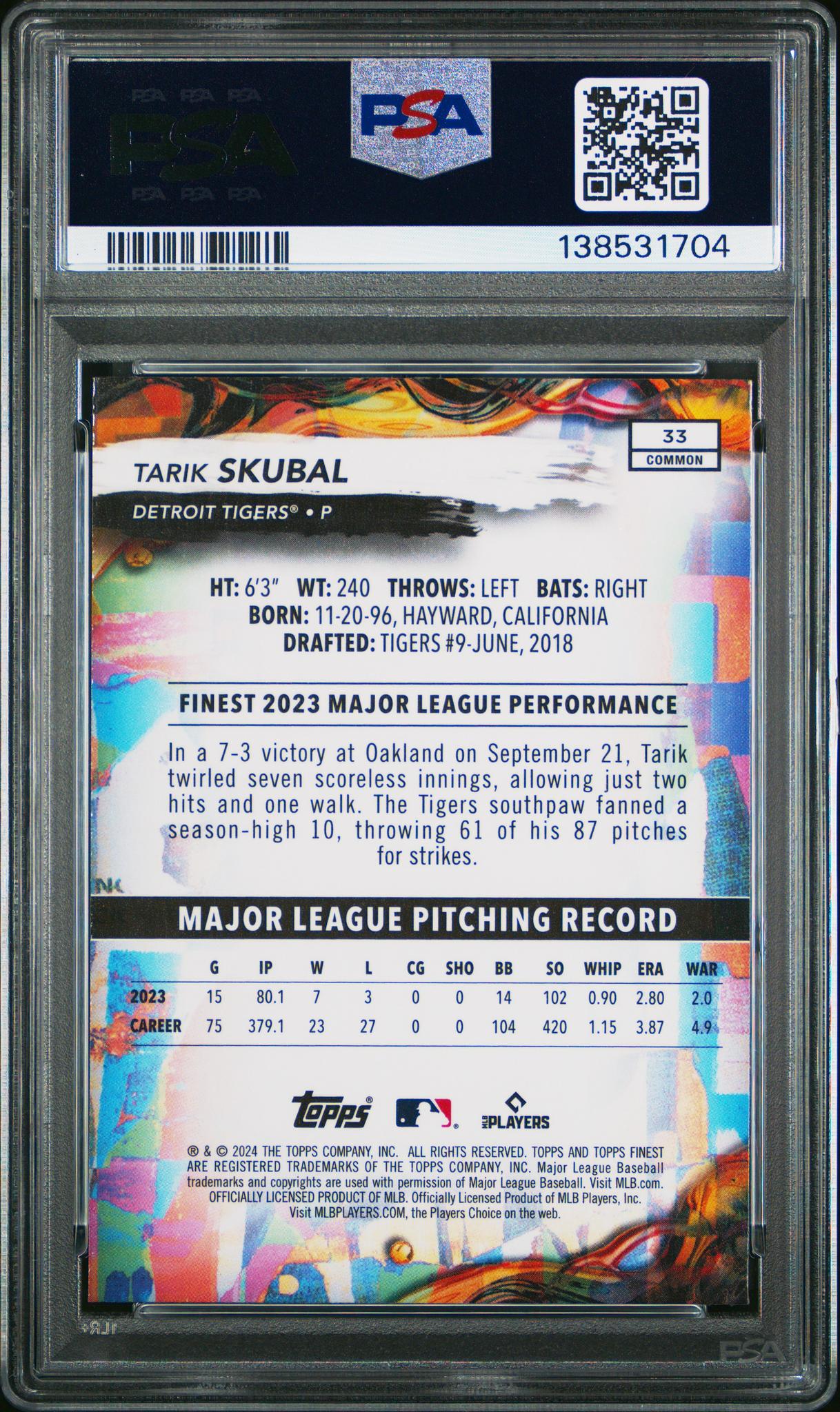 2024 Topps Finest Checkerboard Refractor Tarik Skubal #33 PSA 10 - Image 2