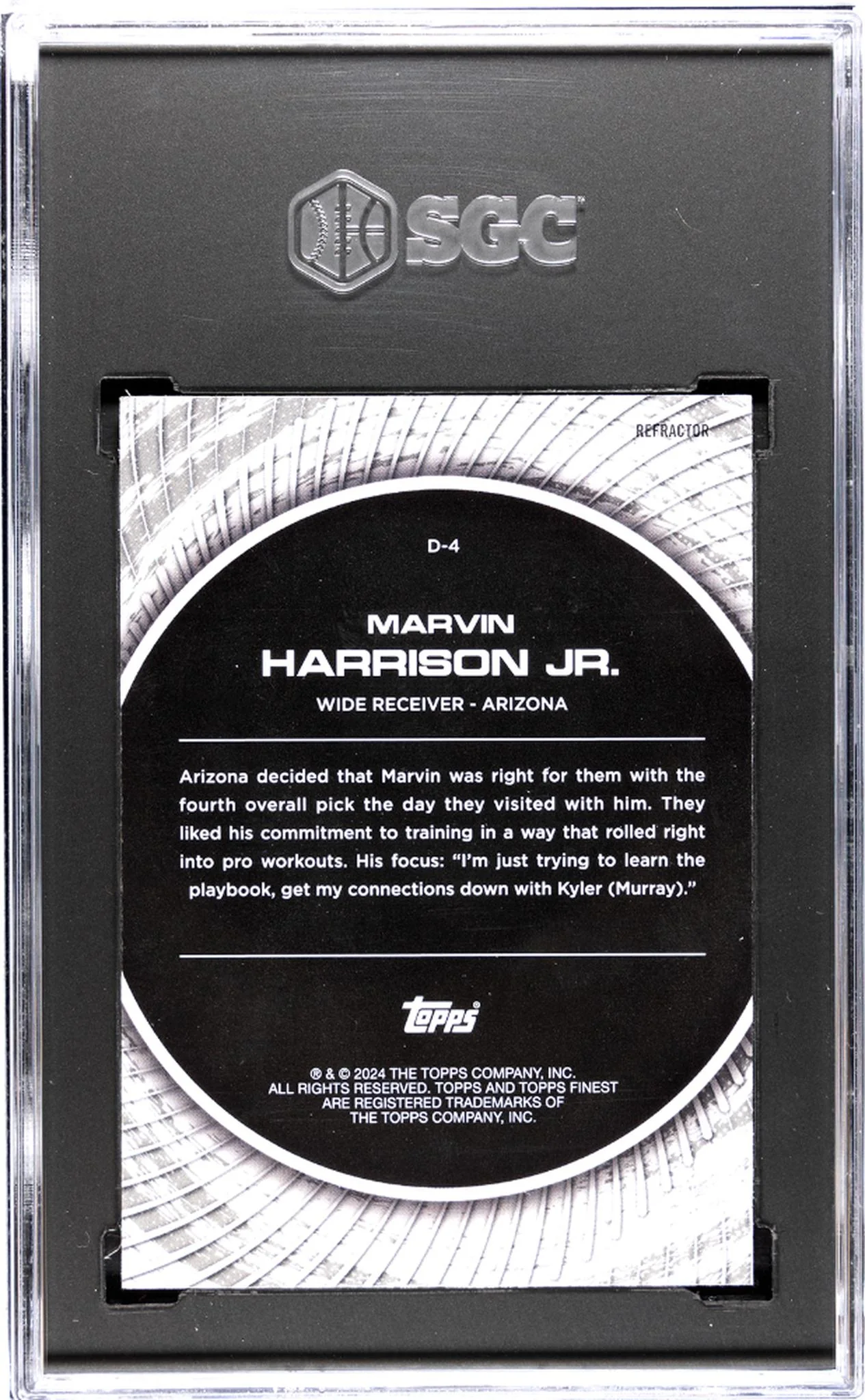 2024 Topps Finest #D-4 Marvin Harrison Jr. Debuts Refractor SGC 10 - Image 2