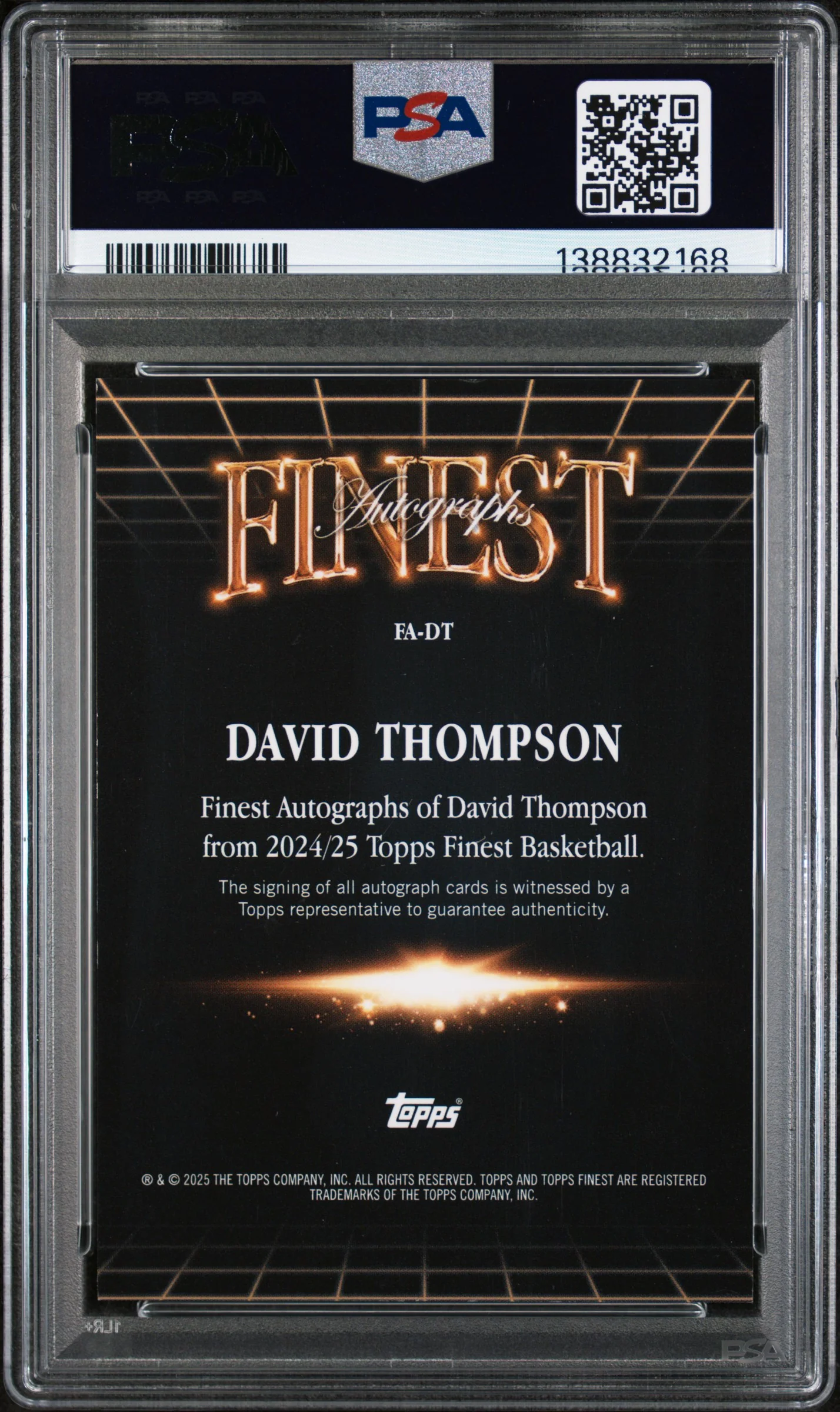 2024 Topps Finest Finest Autographs Blue X-Fractor David Thompson #DT /99 PSA 8 - Image 2