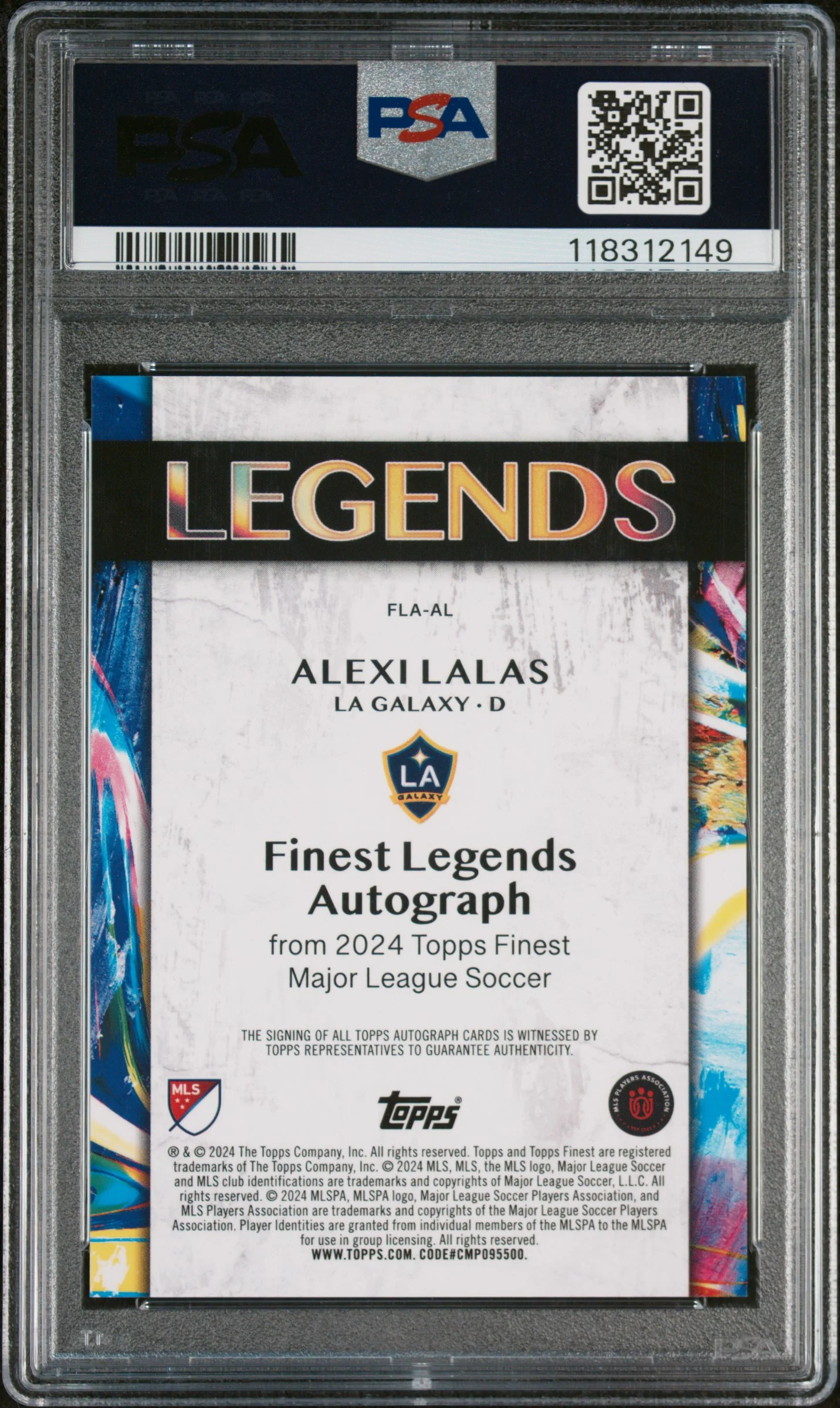 2024 Topps Finest MLS Finest Legends Autographs Gold Refractor Alexi Lalas #FLAAL /50 PSA 10 - Image 2