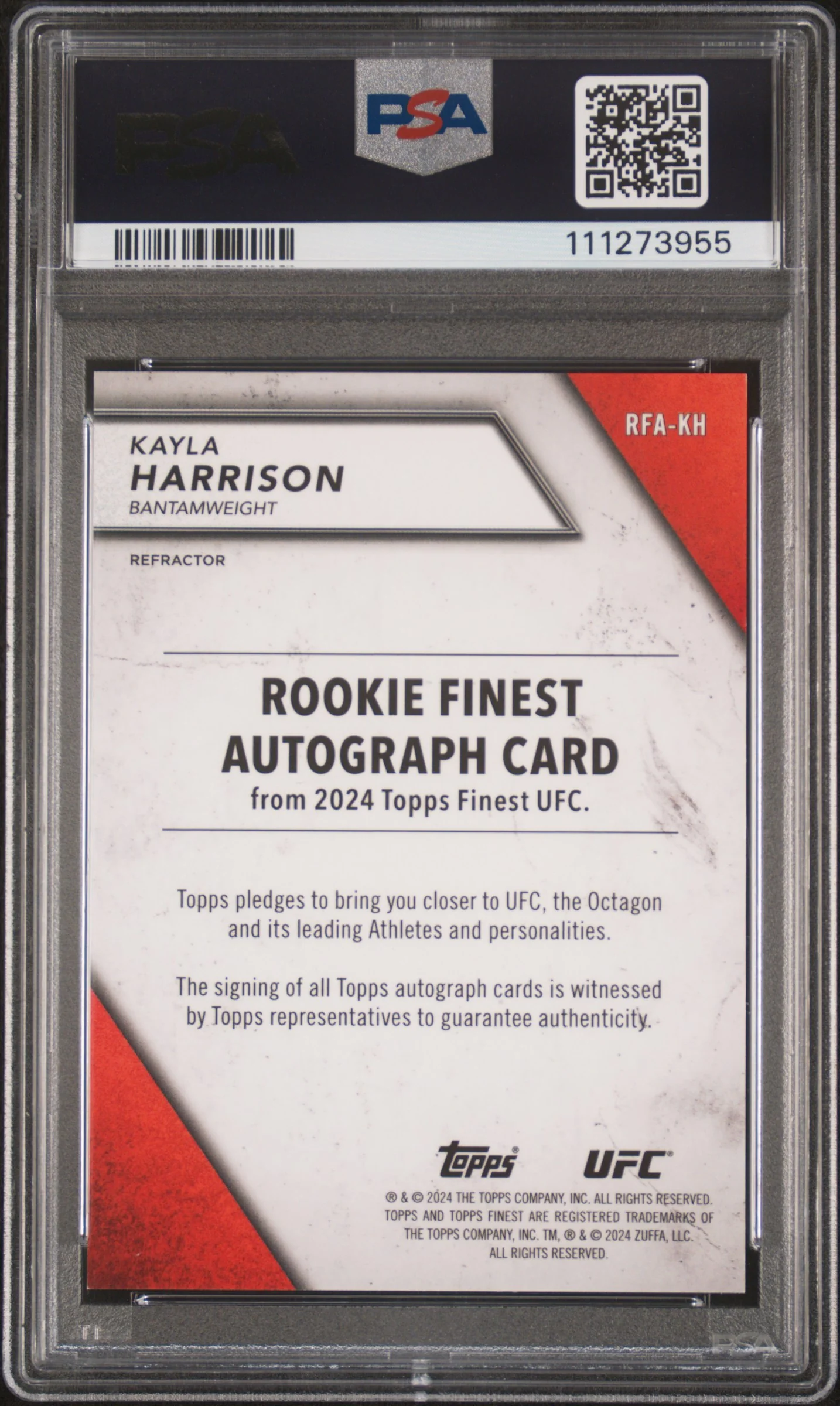 2024 Topps Finest #RFA-KH Kayla Harrison Rookie Finest Autograph /99 Auto PSA 8 - Image 2
