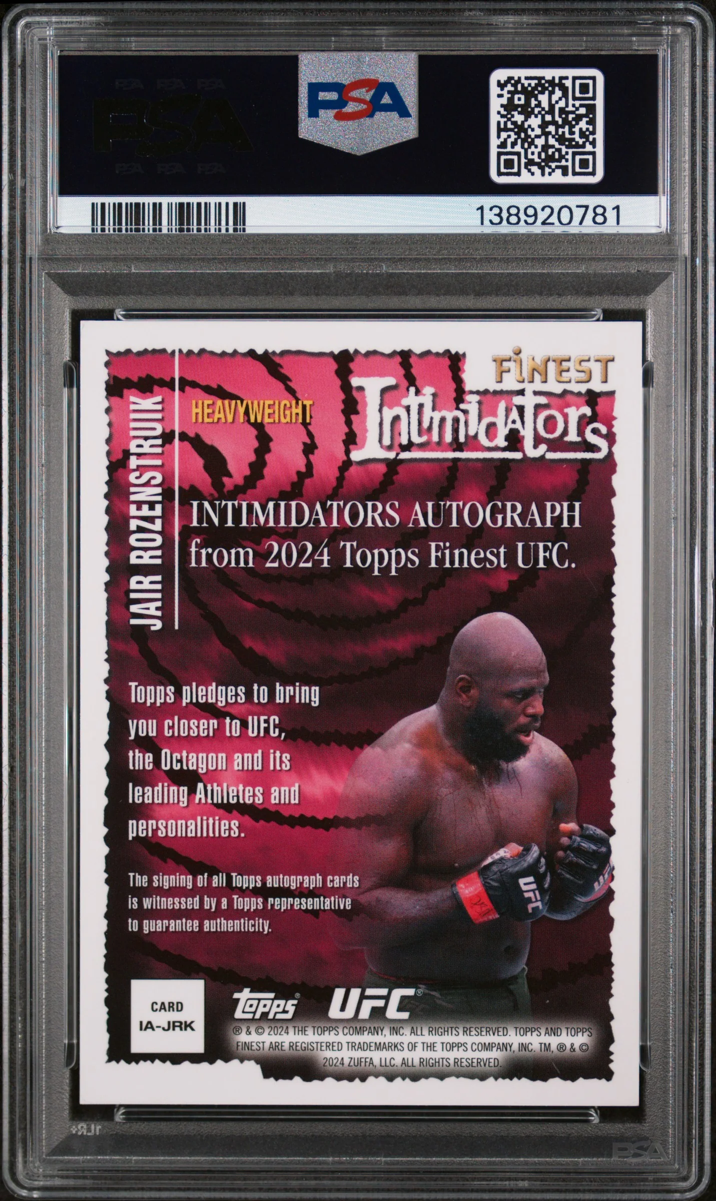 2024 Topps Finest UFC Intimidators Autographs Aqua Glitter Jair Rozenstruik #IAJRK PSA 10 138920781 - Image 2