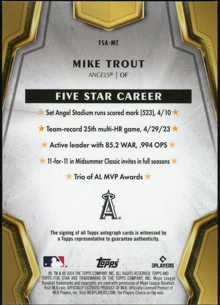 2024 Topps Five Star FSA-MT Mike Trout Five Star Career /25 Angels Auto - Image 2