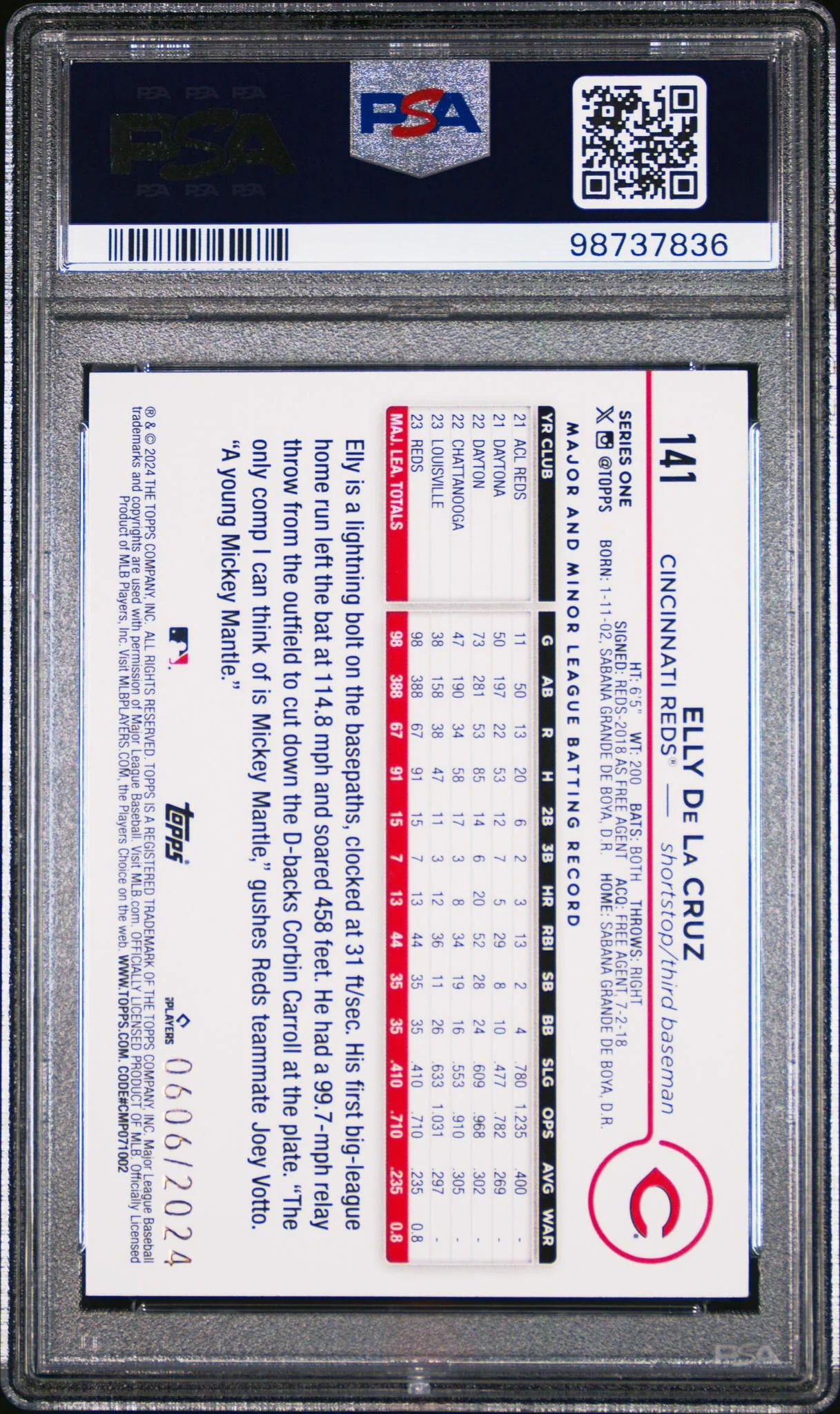 2024 Topps Gold Border Elly De La Cruz #141 /2024 PSA 9 - Image 2