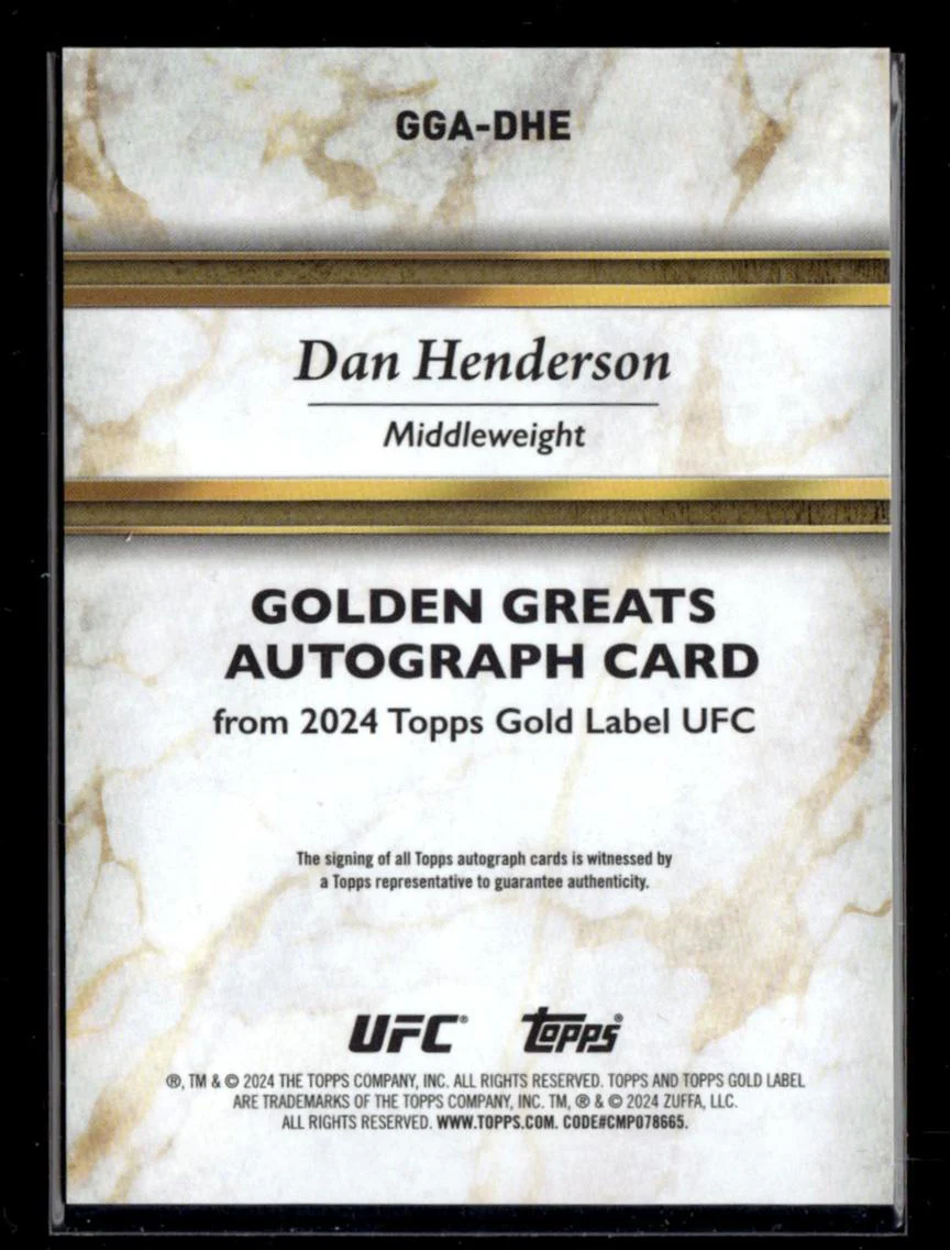2024 Topps Gold Label GGA-DHE Dan Henderson Golden Greats Autograph Card /175 - Image 2