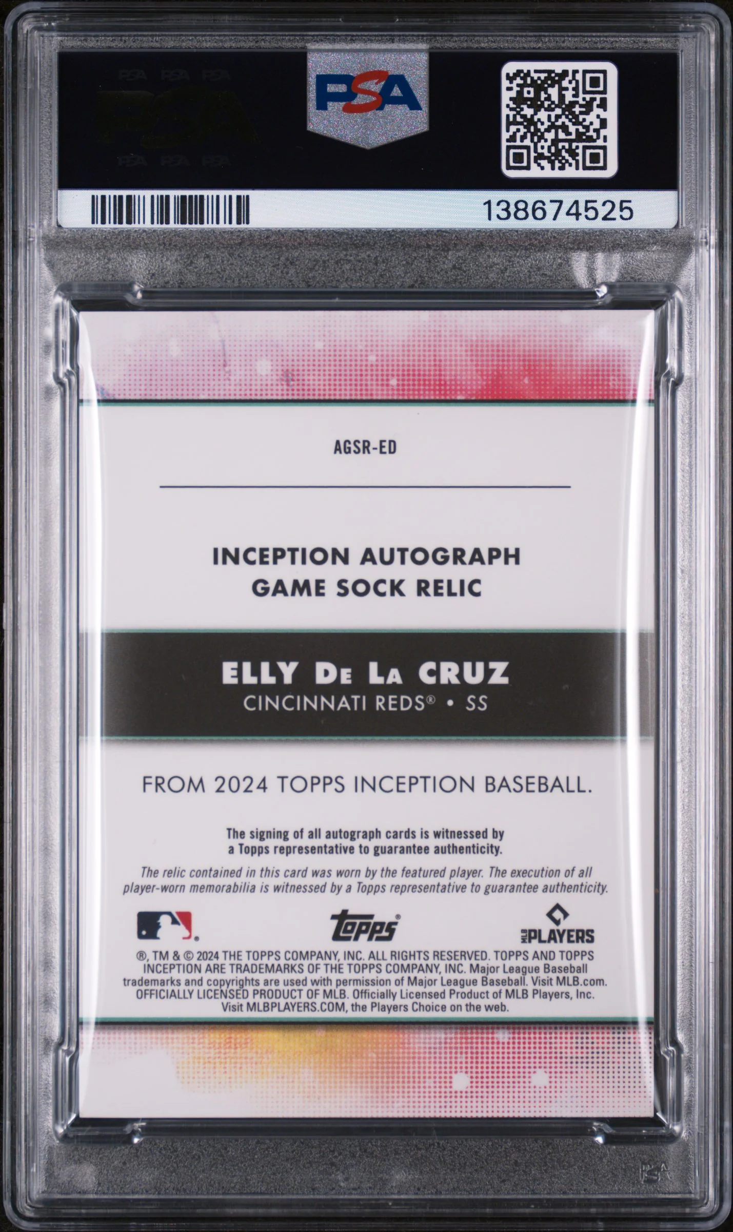 2024 Topps Inception Autographed Game Sock Relic Elly De La Cruz #AGSRED /25 PSA 10 - Image 2