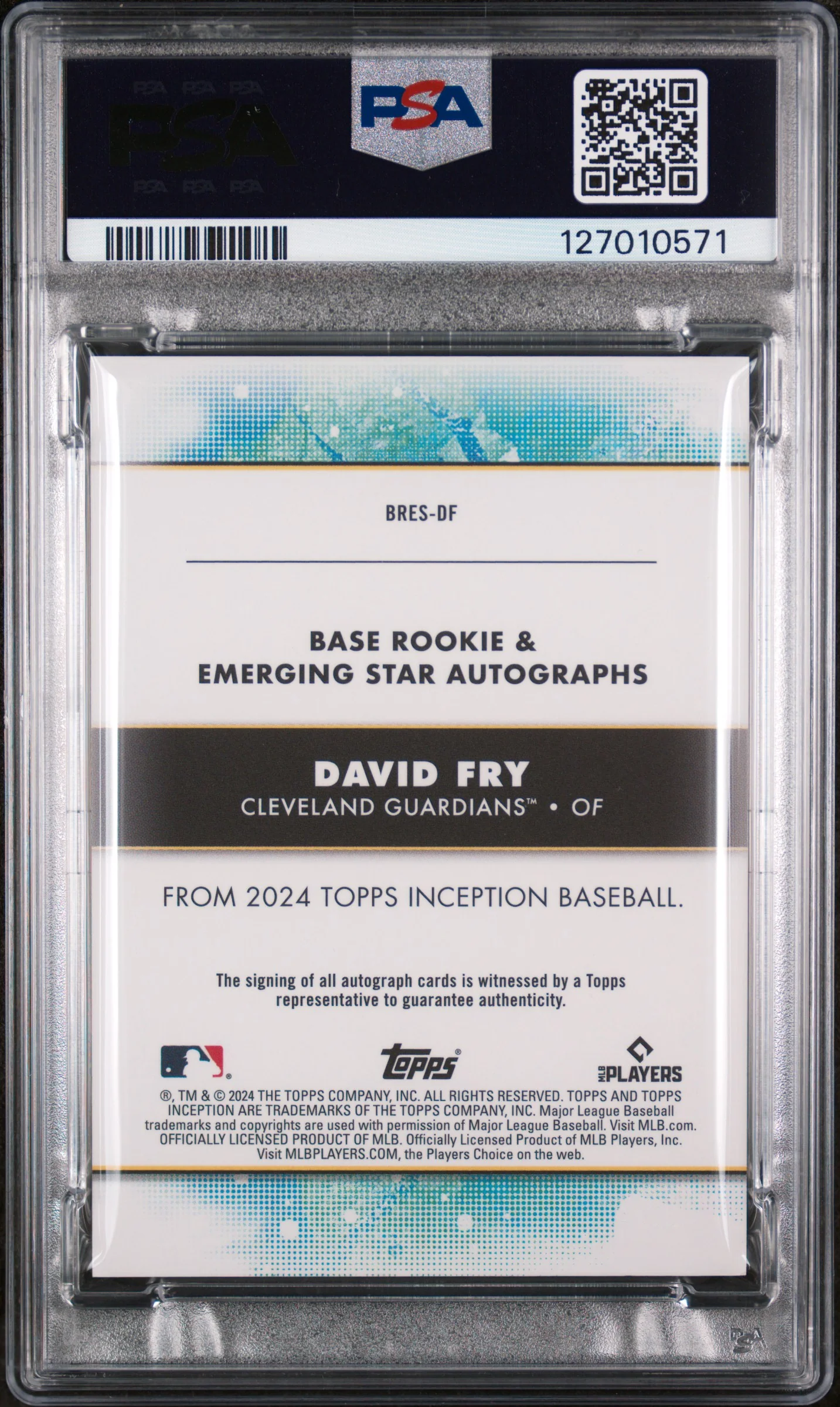 2024 Topps Inception Base Rookie and Emerging Star Autographs Aqua David Fry #BRESDF /50 PSA 9 - Image 2