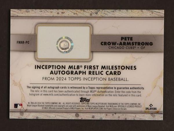 2024 Topps Inception First Milestones Pete Crow-Armstrong #FMAR-PC RC Auto /25 - Image 2