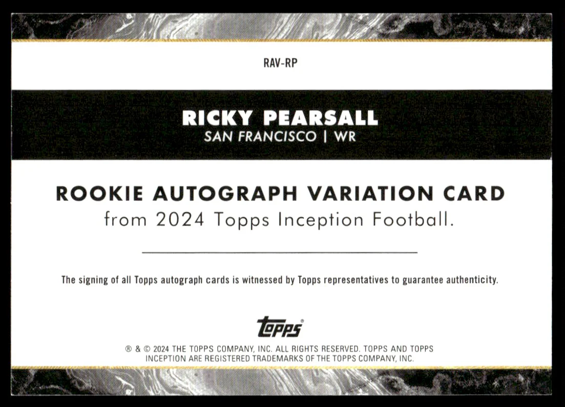 2024 Topps Inception RAV-RP Ricky Pearsall Rookie Autograph Variation Card Rookie /150 San Francisco - Image 2