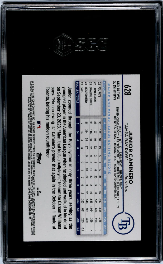 2024 Topps Junior Caminero #628 RC SGC 9.5 - Image 2