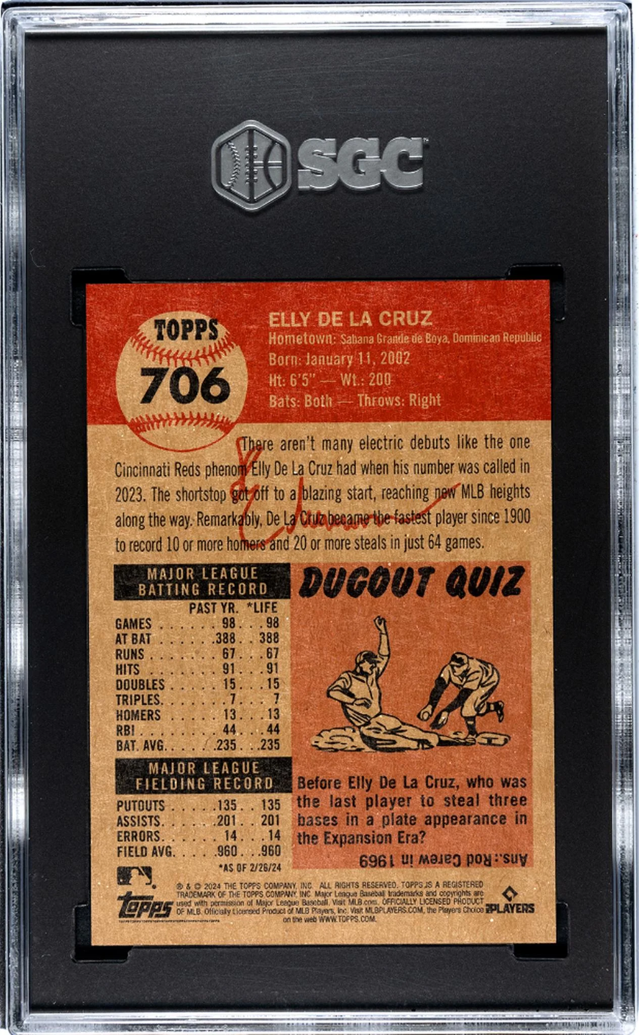 2024 Topps Living Elly De La Cruz #706 RC SGC 10 - Image 2