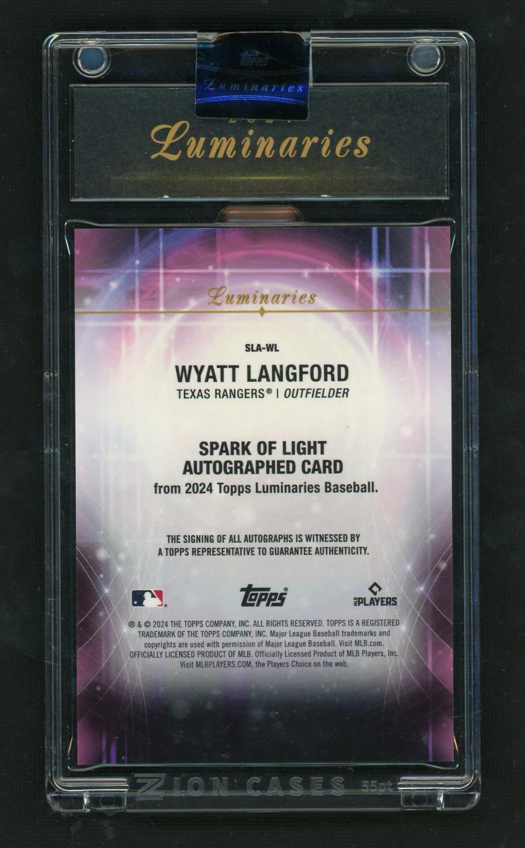 2024 Topps Luminaries SJA-WL Wyatt Langford Spark of Light Rookie Texas Rangers Auto - Image 2