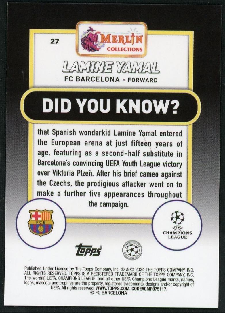 2024 Topps Merlin Lamine Yamal 27 128/199 - Image 2