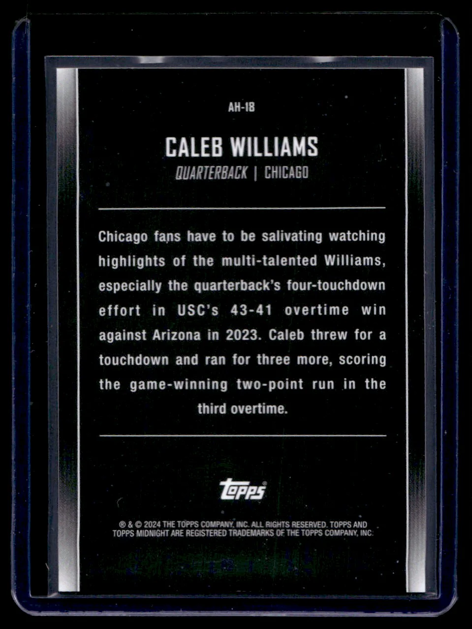 2024 Topps Midnight After Hours Caleb Williams #AH-18 RC - Image 2