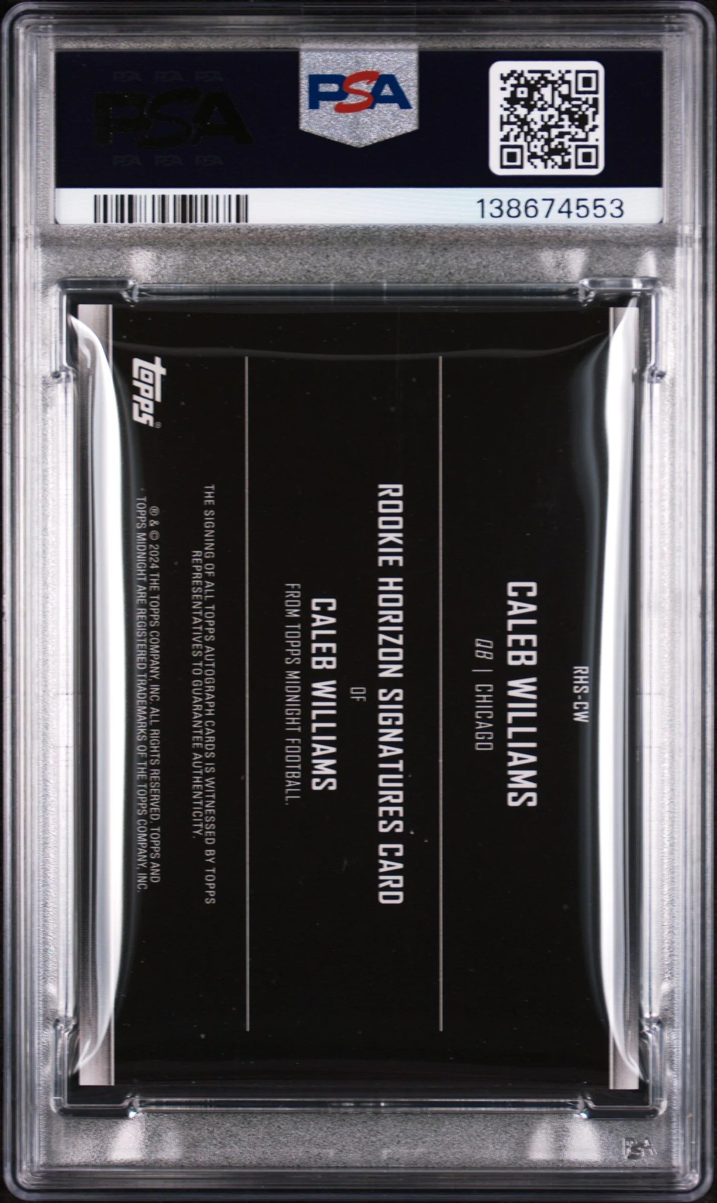 2024 Topps Midnight Rookie Horizon Signatures Caleb Williams #RHSCW PSA 9 - Image 2