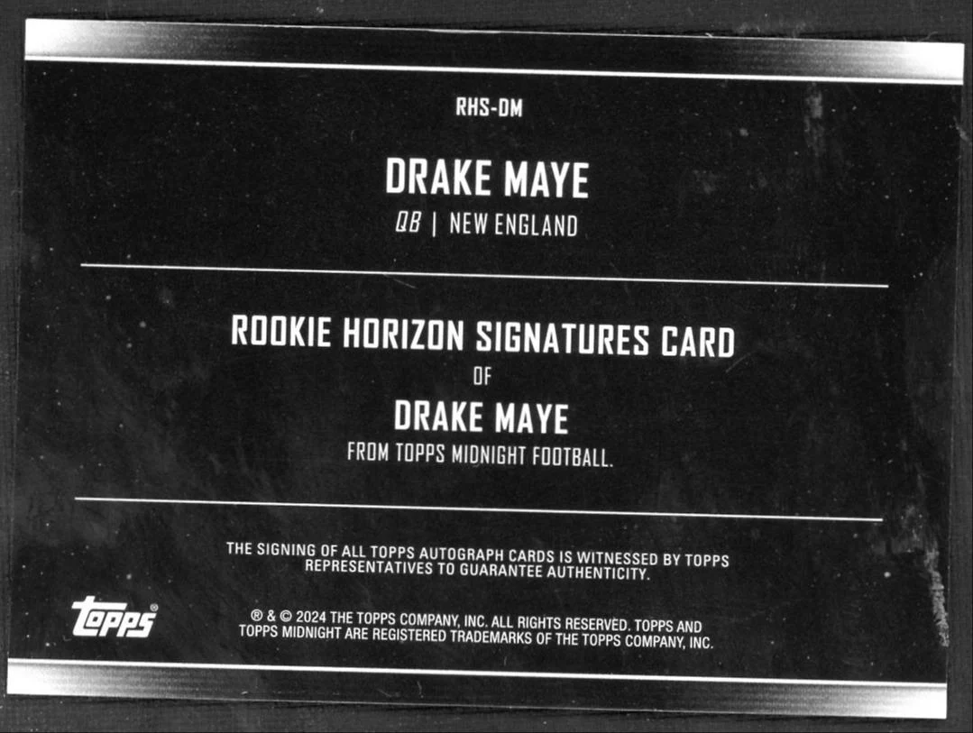 2024 Topps Midnight Rookie Horizon Signatures Drake Maye - Image 2