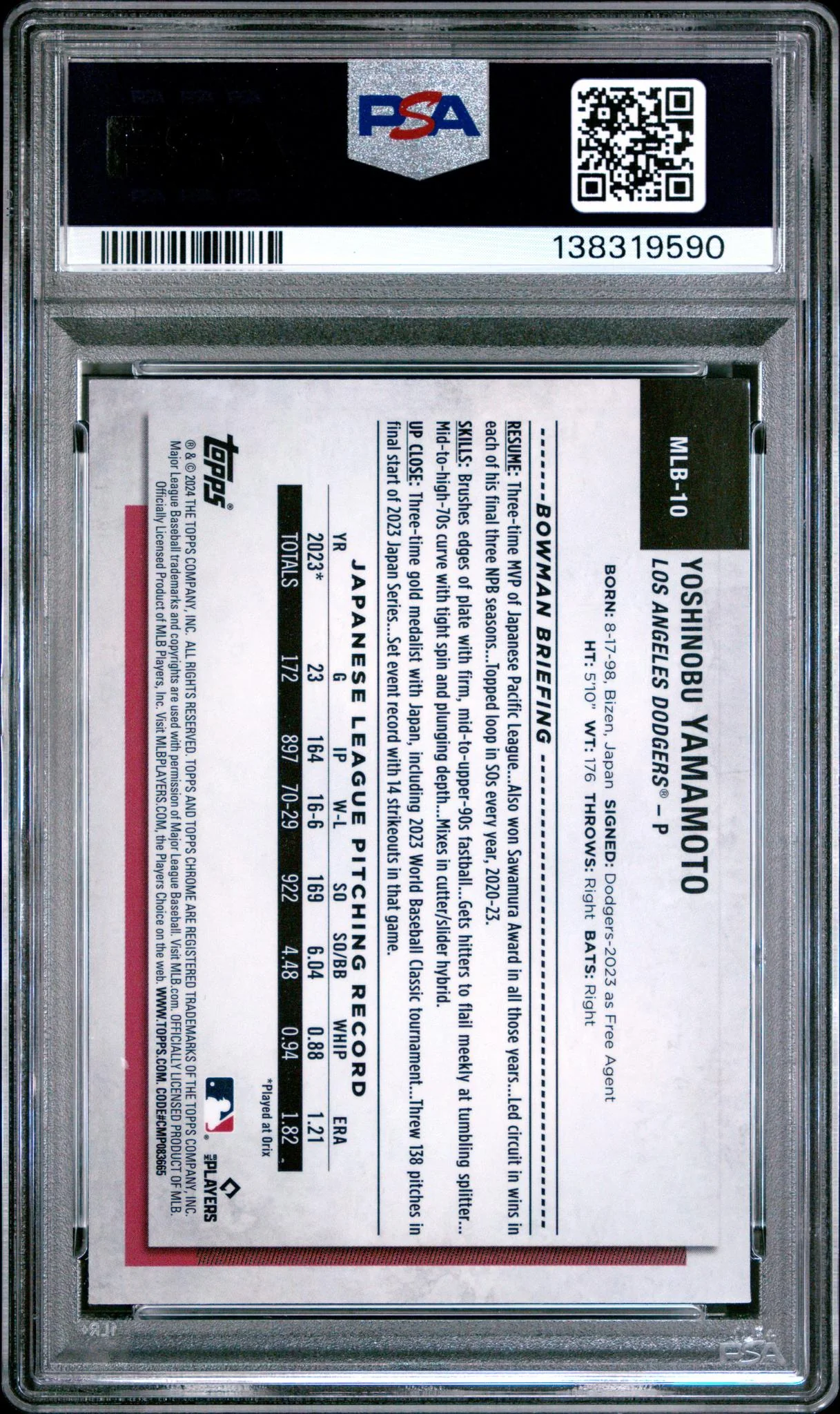 2024 Topps National Sports Collectors Convention Silver Pack Veterans and Rookies Veterans & Rookies Yoshinobu Yamamoto #10 PSA 9 - Image 2