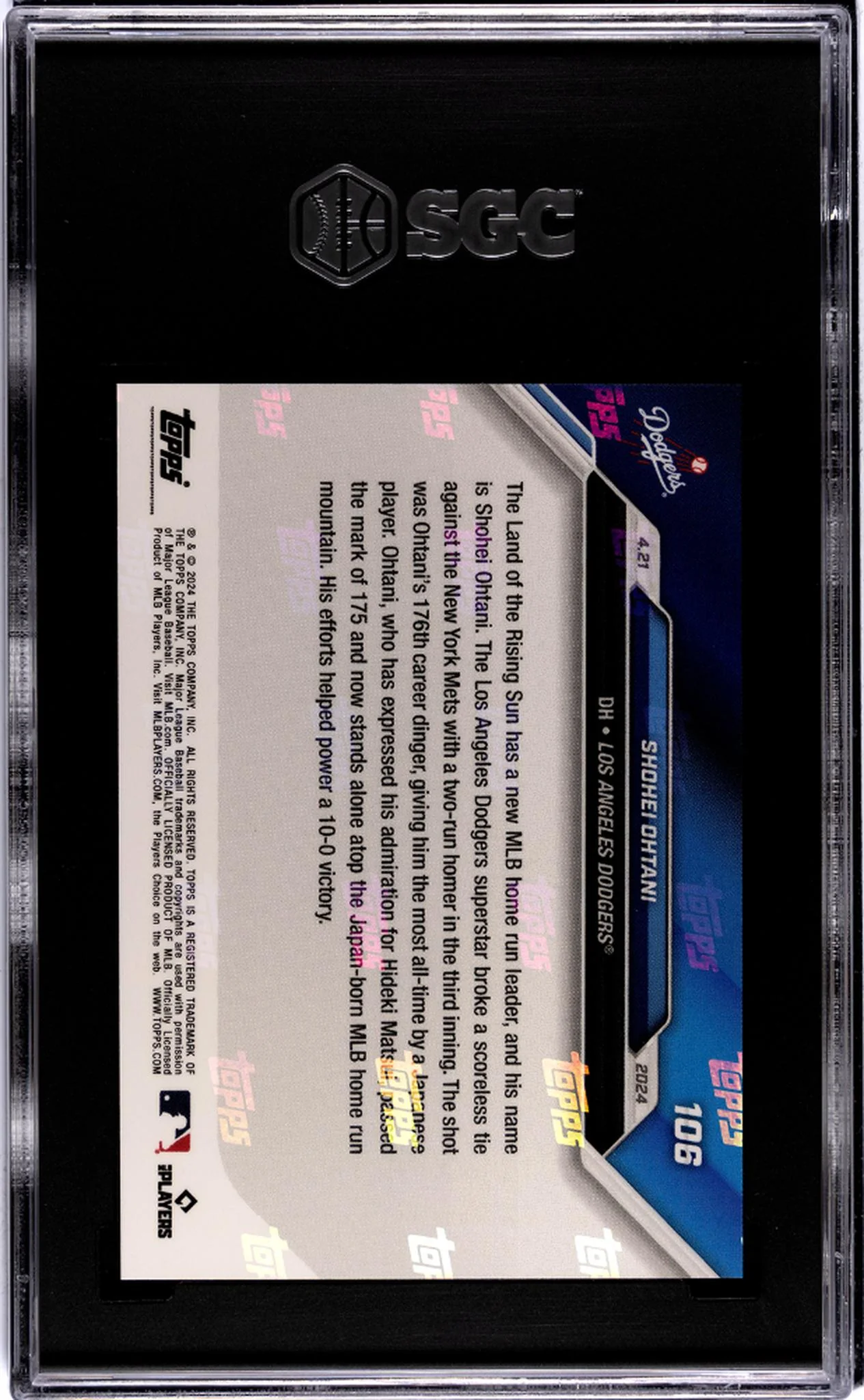2024 Topps Now #106 Shohei Ohtani SGC 10 - Image 2