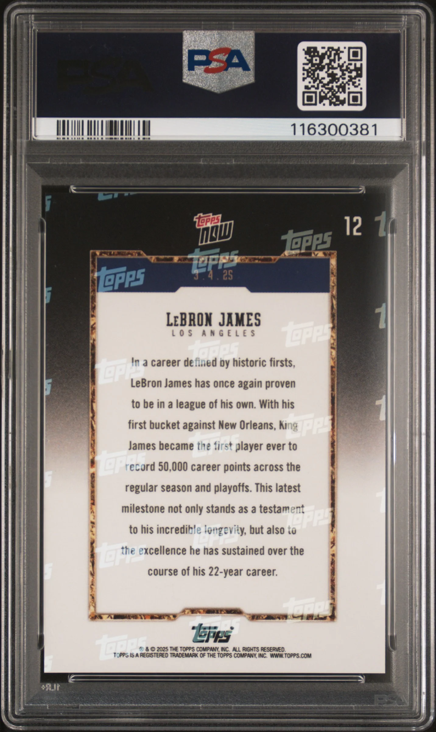 2024 Topps Now 50k Career Points LeBron James #12 /157982 PSA 10 - Image 2