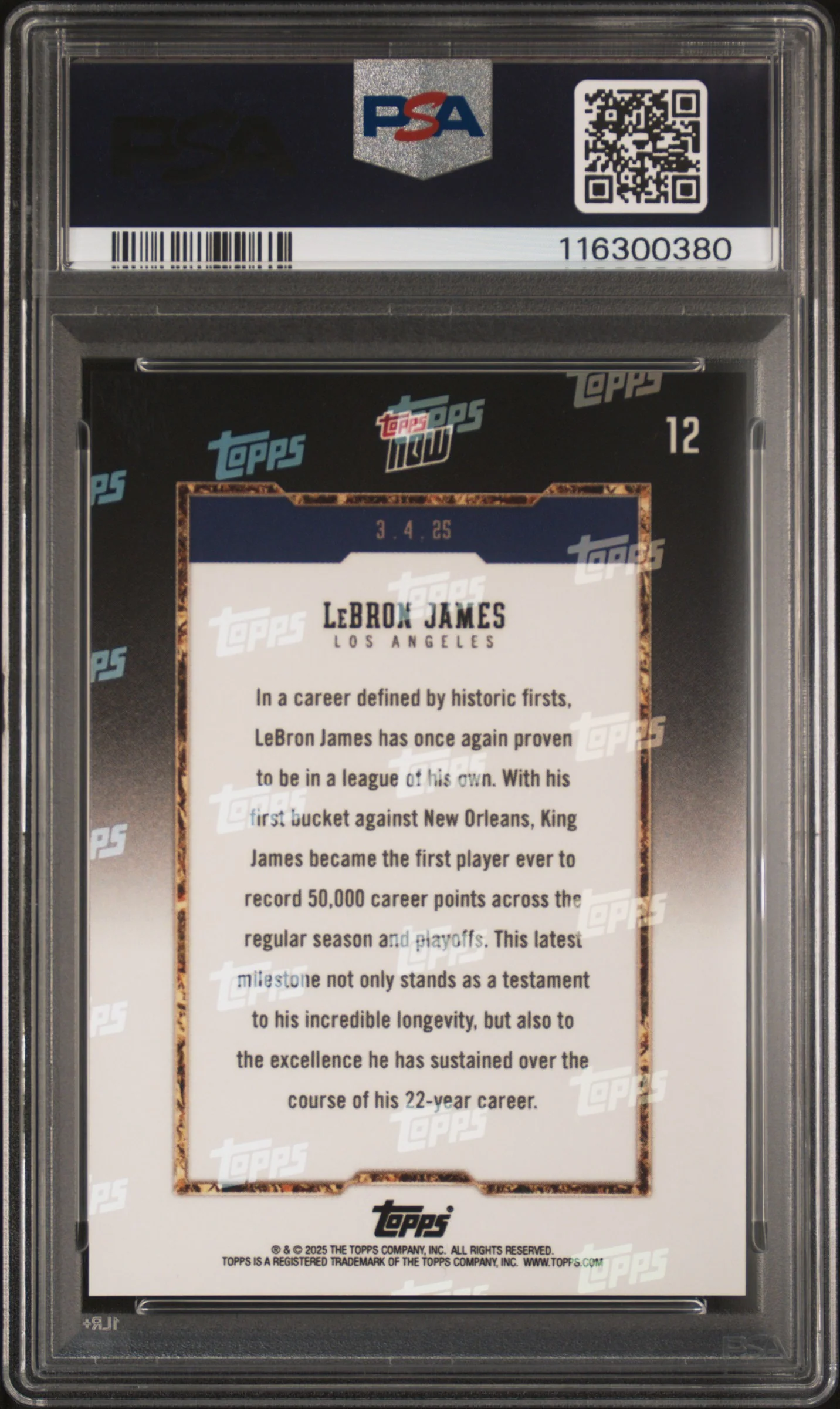 2024 Topps Now 50k Career Points LeBron James #12 /157982 PSA 10 - Image 2
