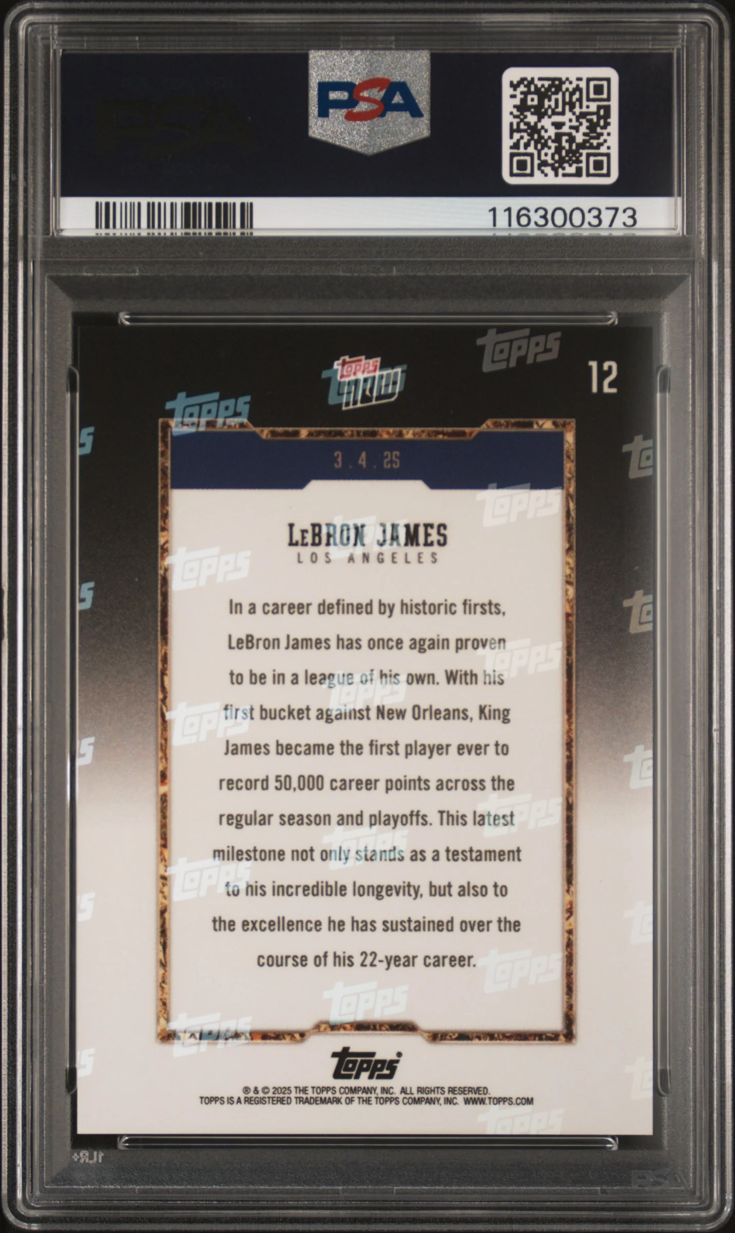 2024 Topps Now 50k Career Points LeBron James #12 /157982 PSA 10 - Image 2