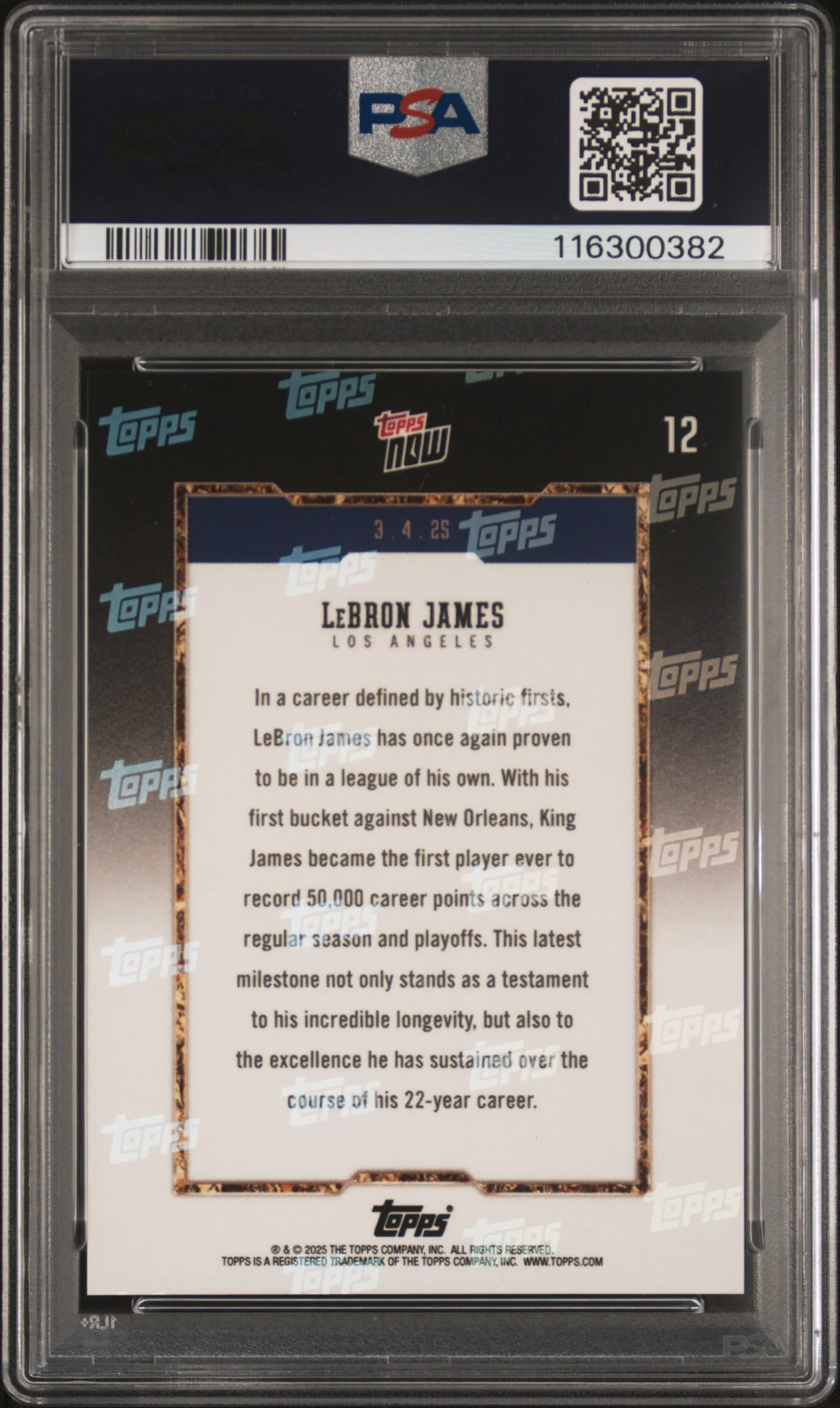 2024 Topps Now 50k Career Points LeBron James #12 /157982 PSA 10 - Image 2