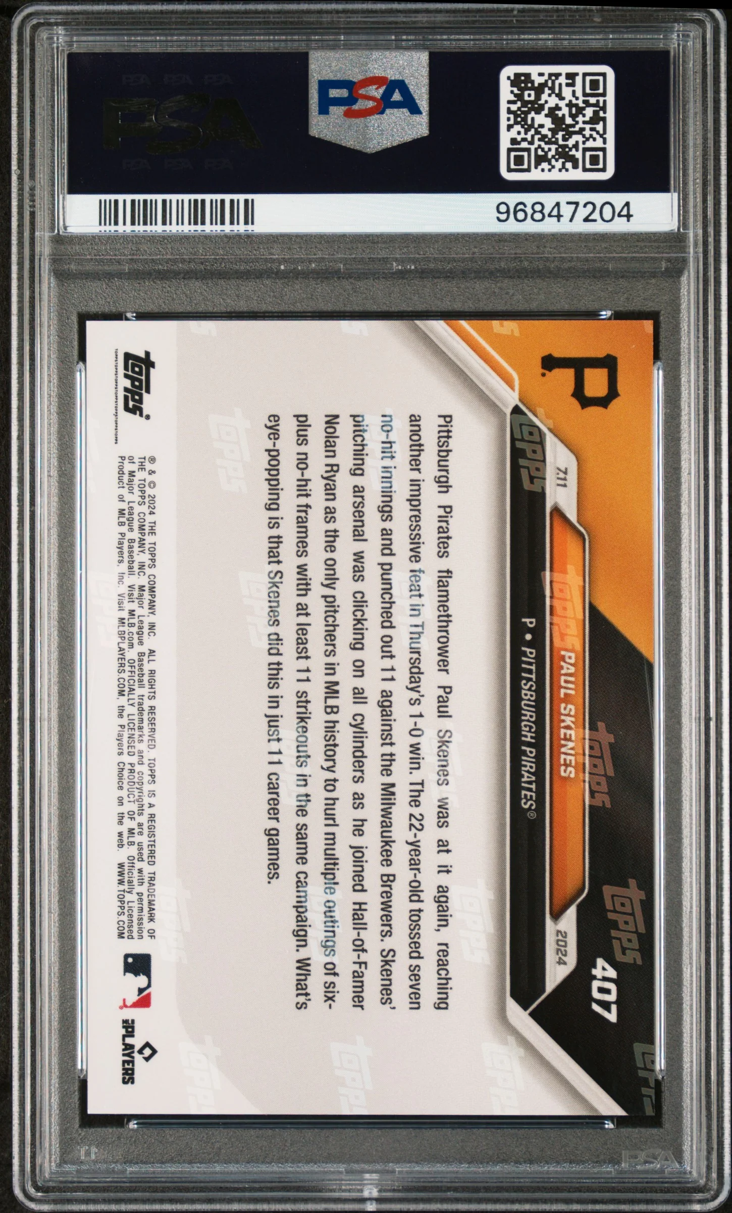 2024 Topps Now Paul Skenes #407 /18345 PSA 10 - Image 2